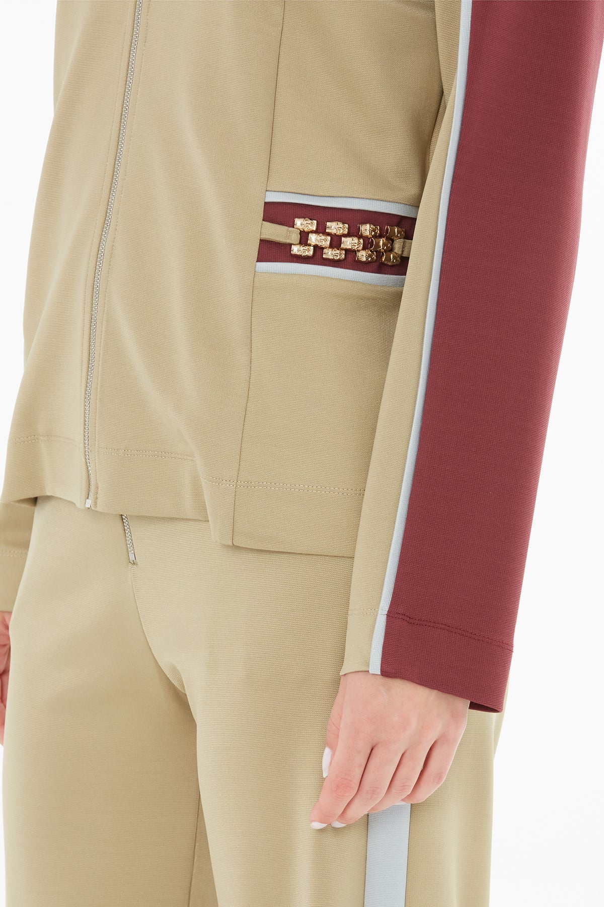 Beige Jacket with Accessory Details