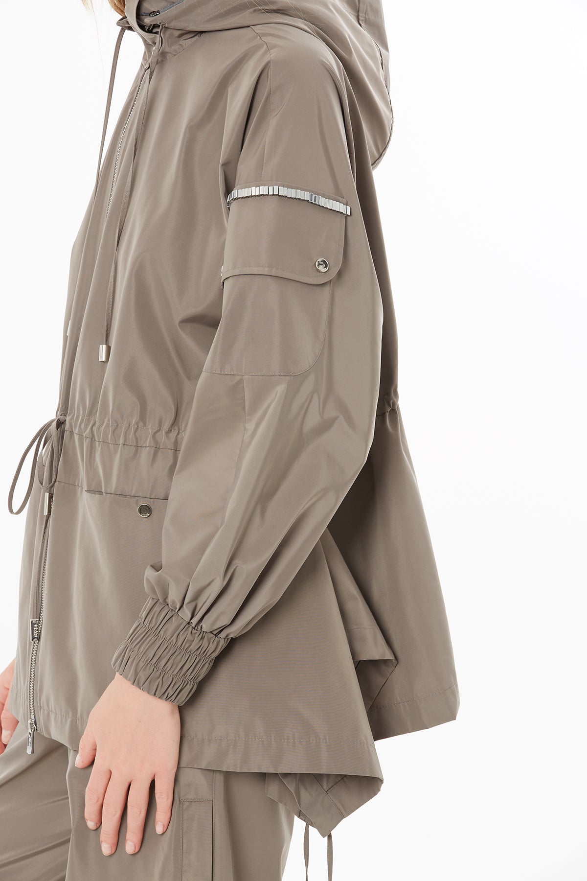 Grey Raincoat with Drawstring Waist