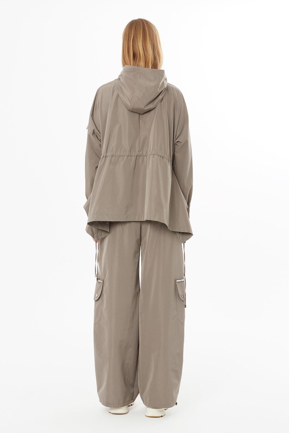 Grey Raincoat with Drawstring Waist