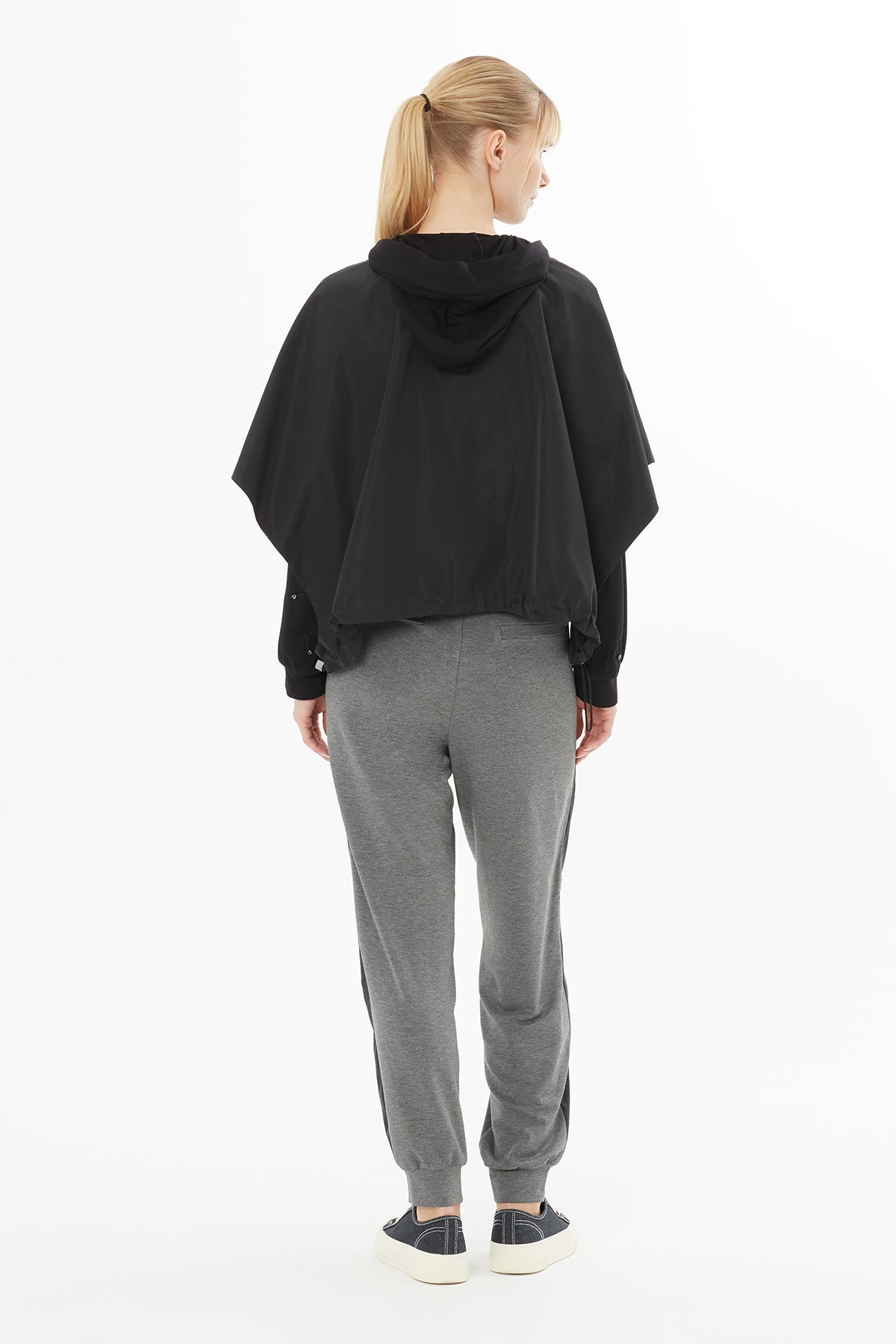 Black Embroidered Hooded Raincoat