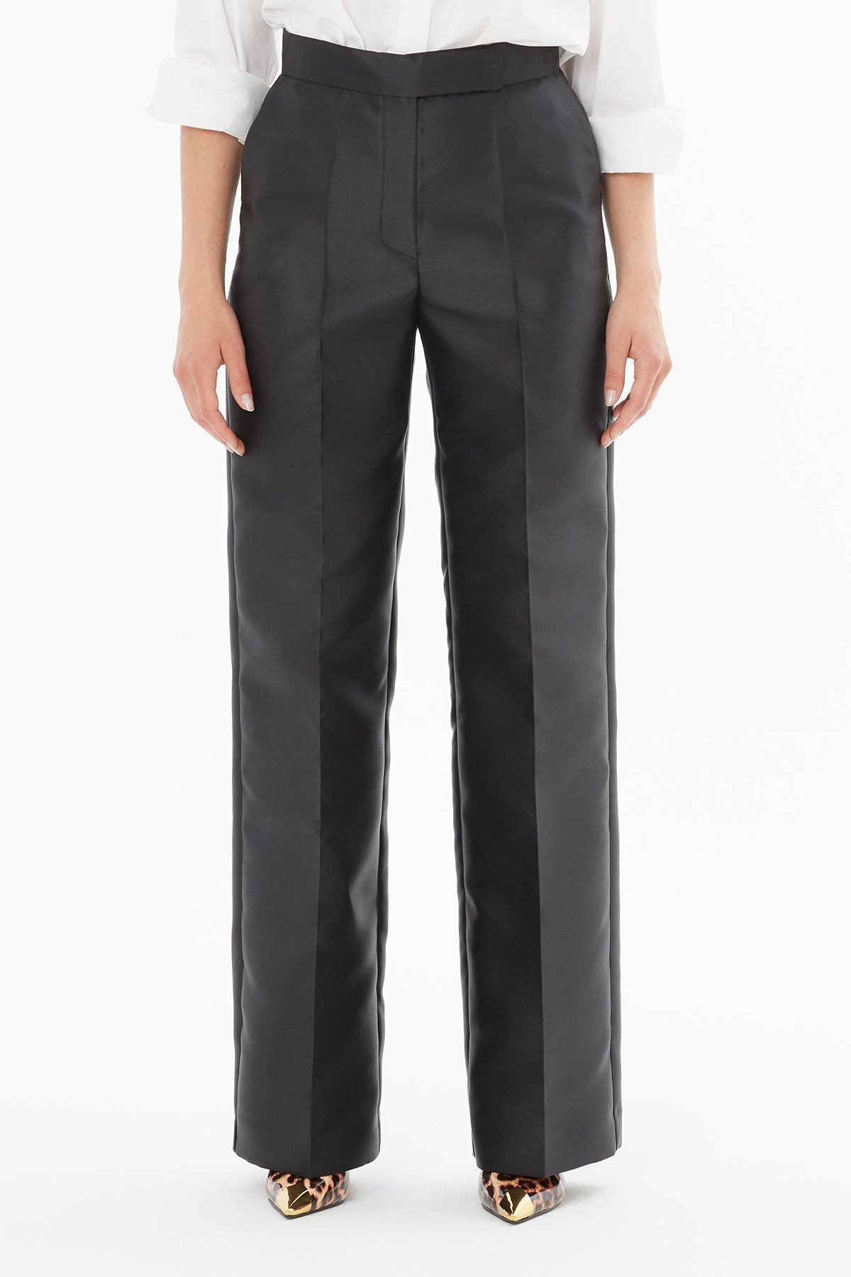 Black Palazzo Pants with Pencil Pleats