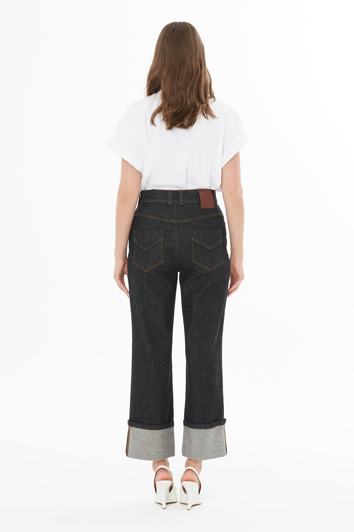 Black Cuffed-Hem Denim Jeans