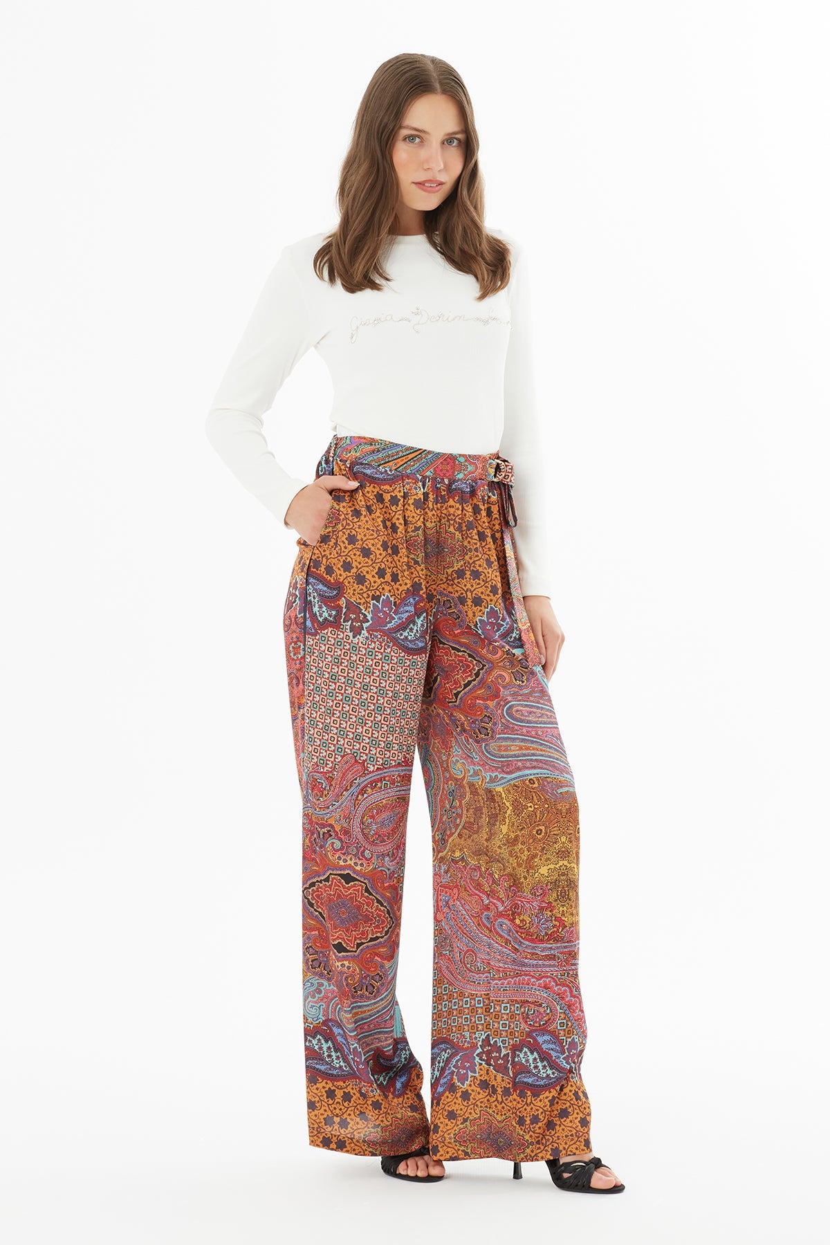 Printed Trousers with Accessory Detail