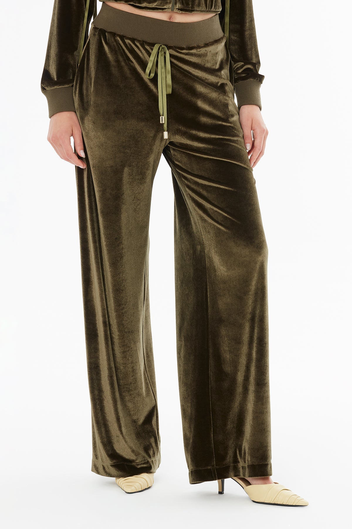 Green Velvet Trousers with Elasticated Waist