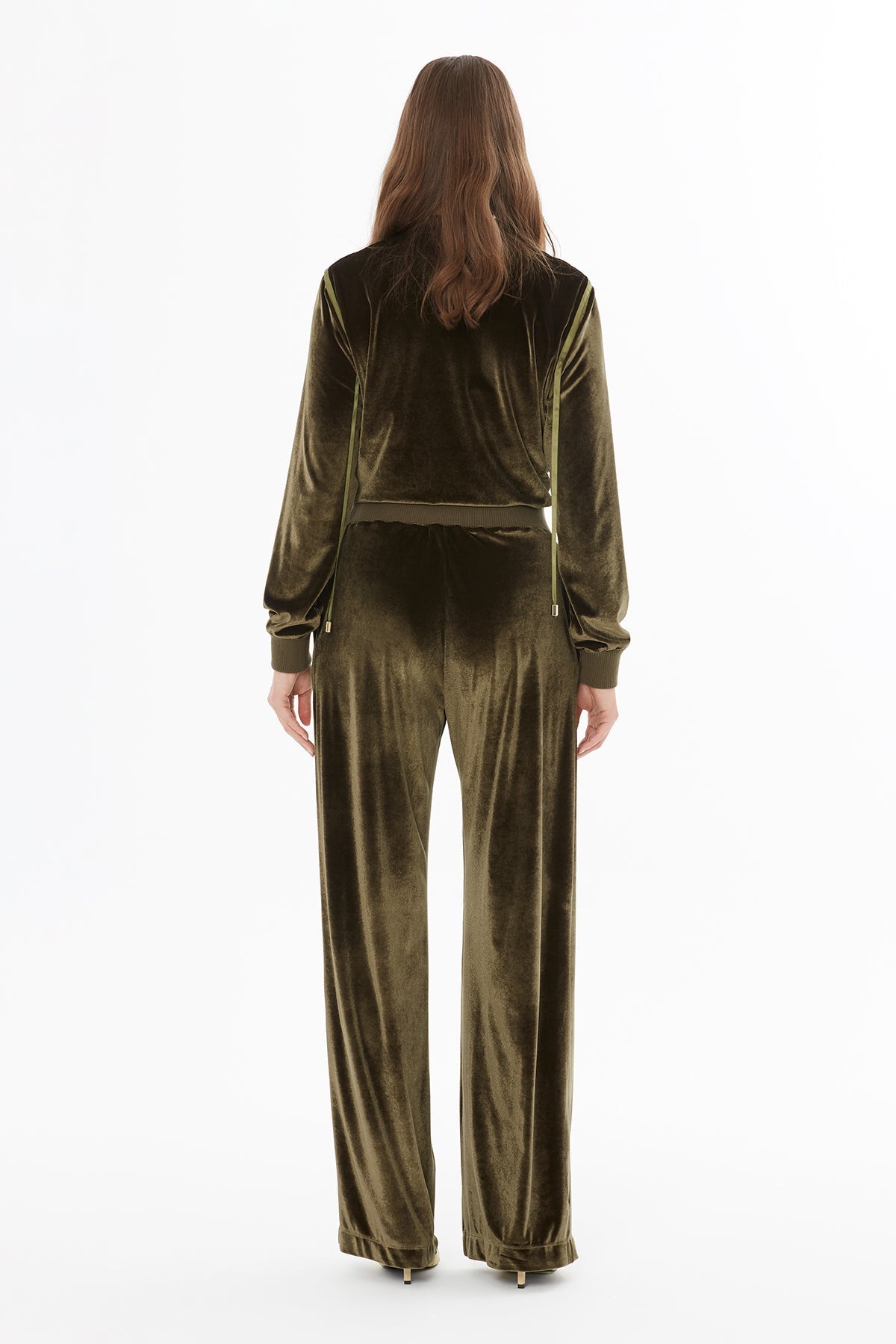 Green Velvet Trousers with Elasticated Waist