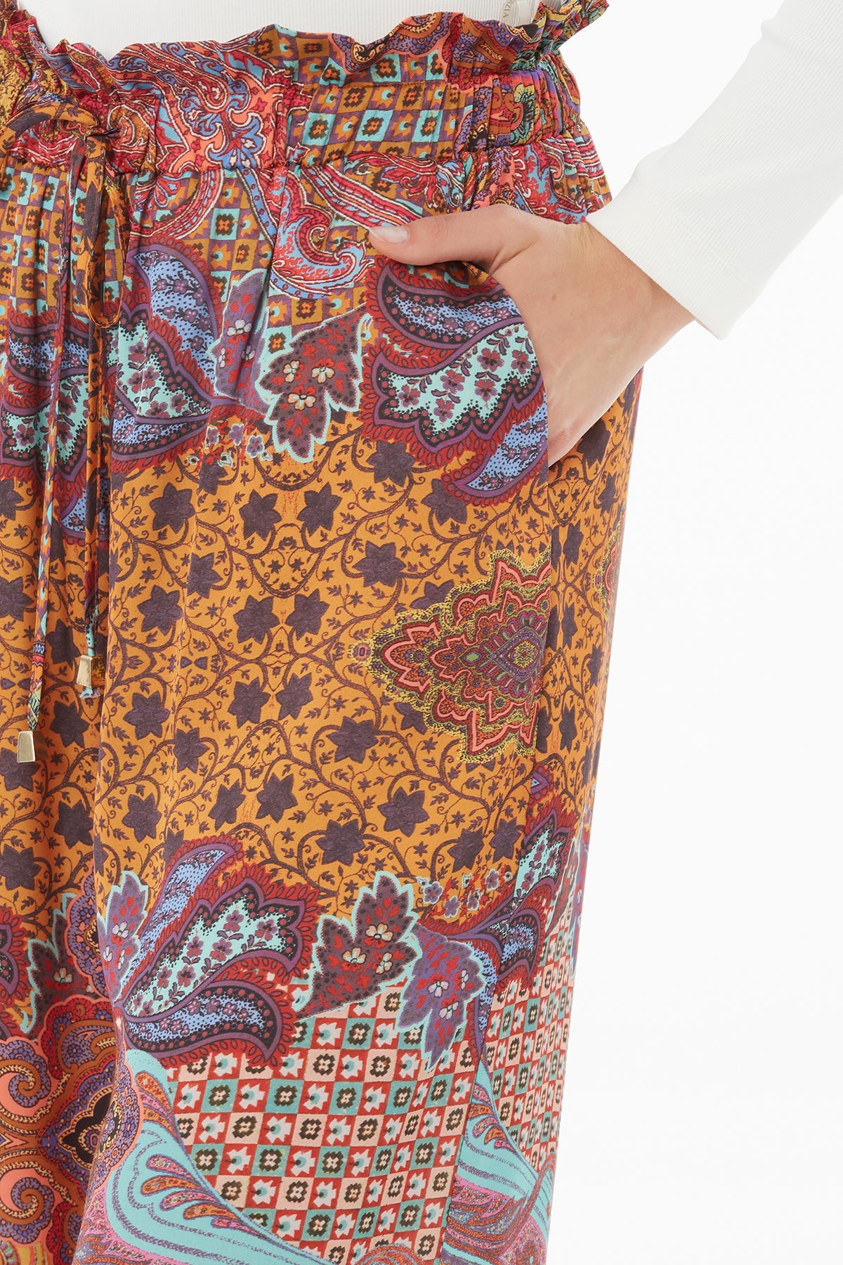 Printed Trousers with Self-Fabric Belt