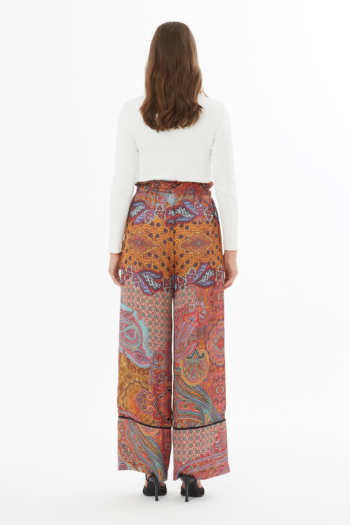 Printed Trousers with Self-Fabric Belt