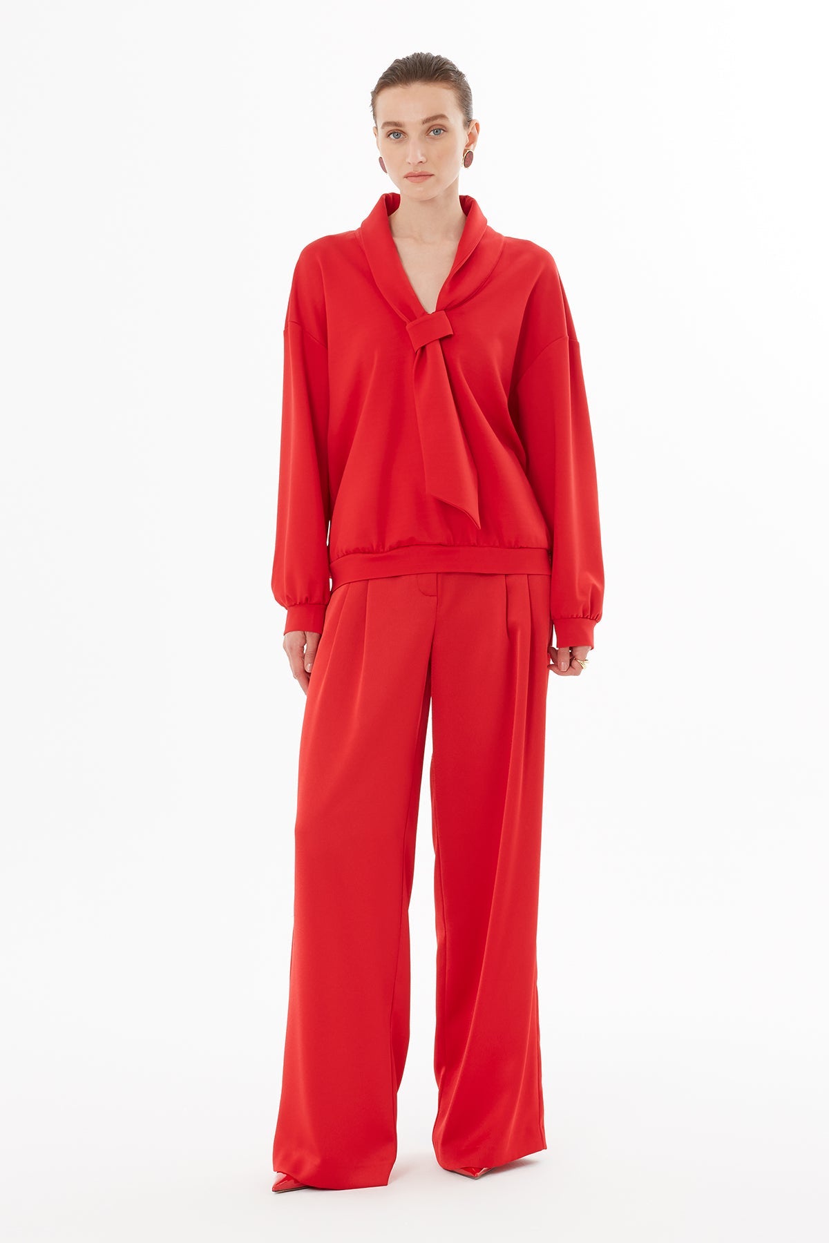 Red Blouse with Front Tie Detail