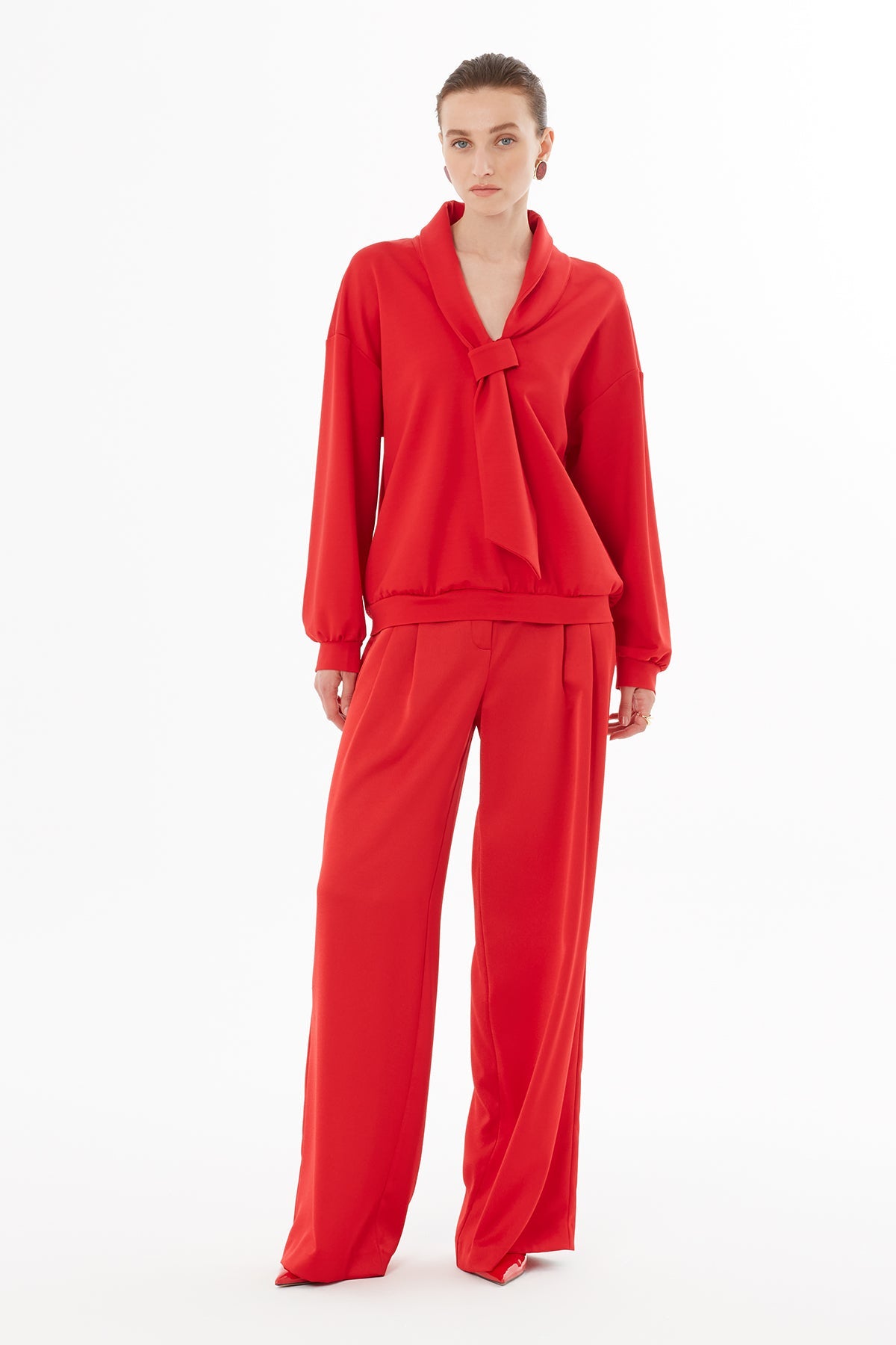 Red Blouse with Front Tie Detail