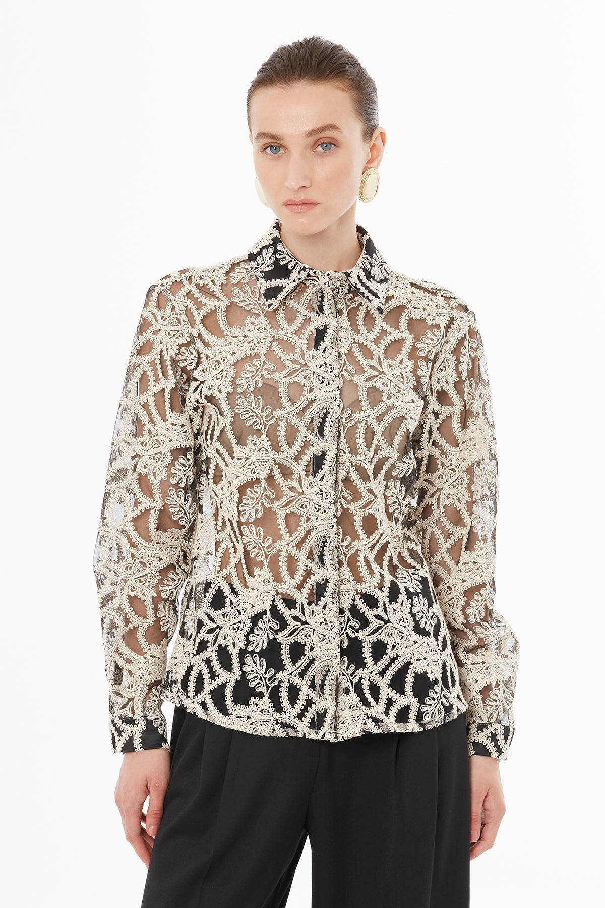 Ecru Blouse with Sheer Fabric