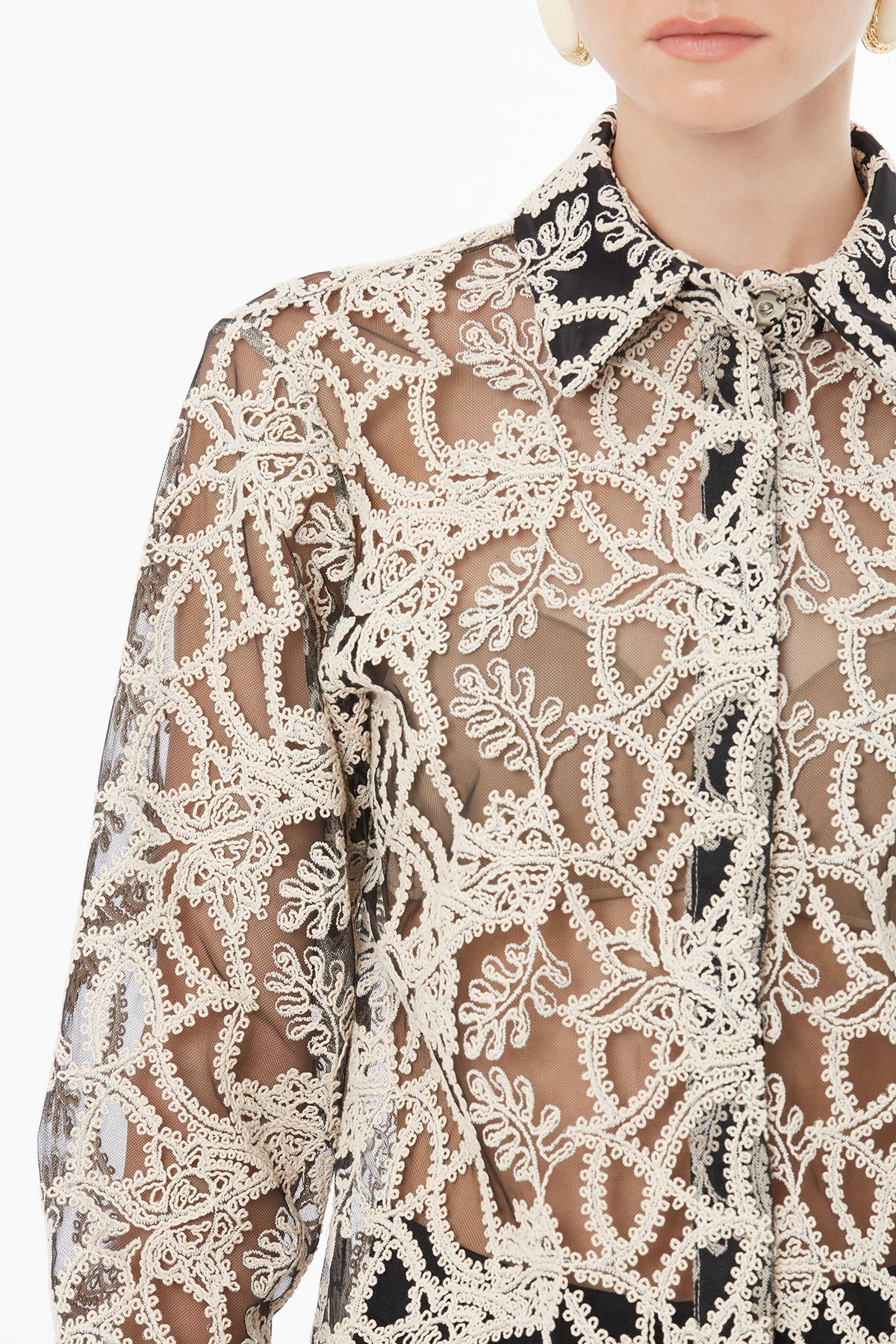 Ecru Blouse with Sheer Fabric