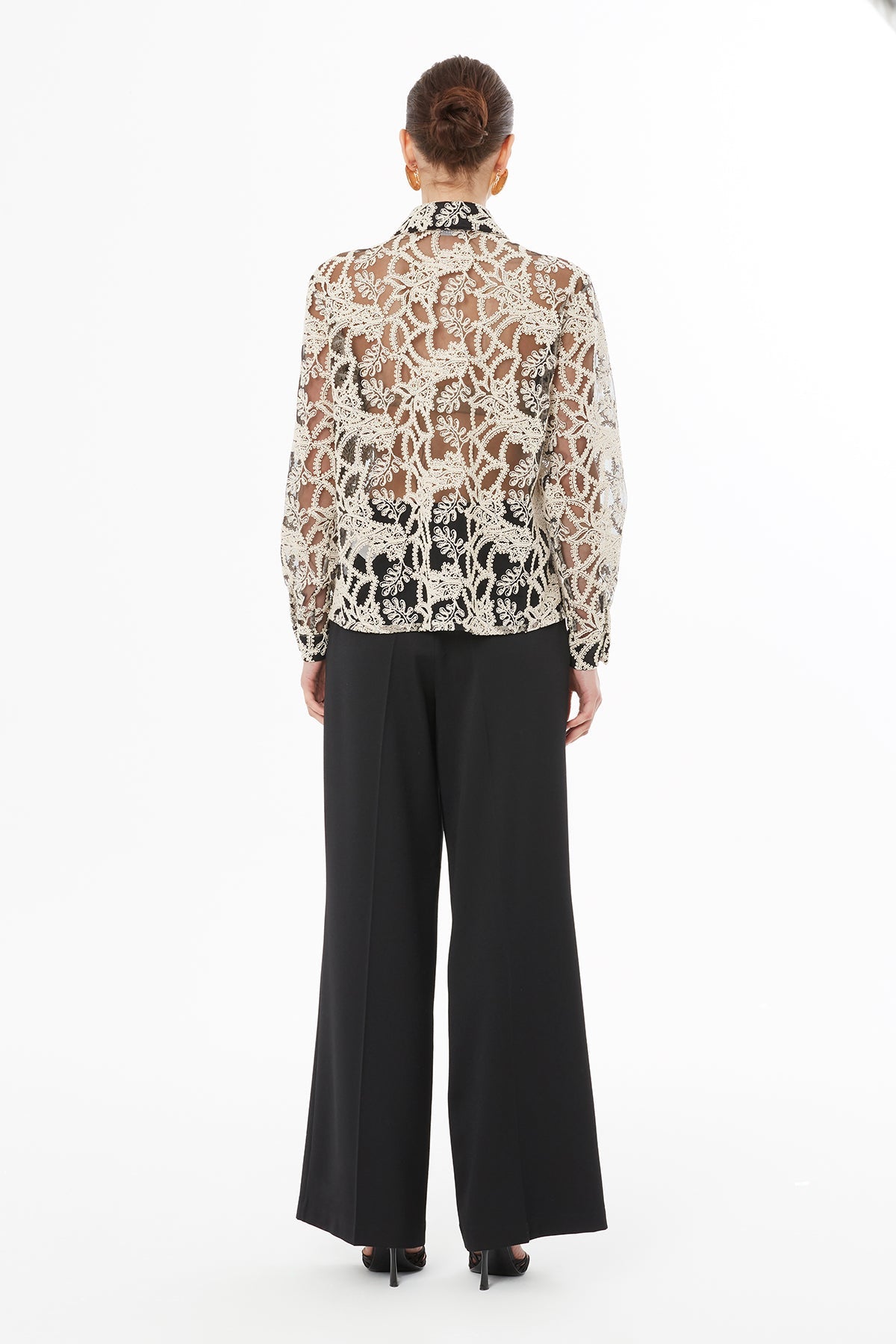 Ecru Blouse with Sheer Fabric