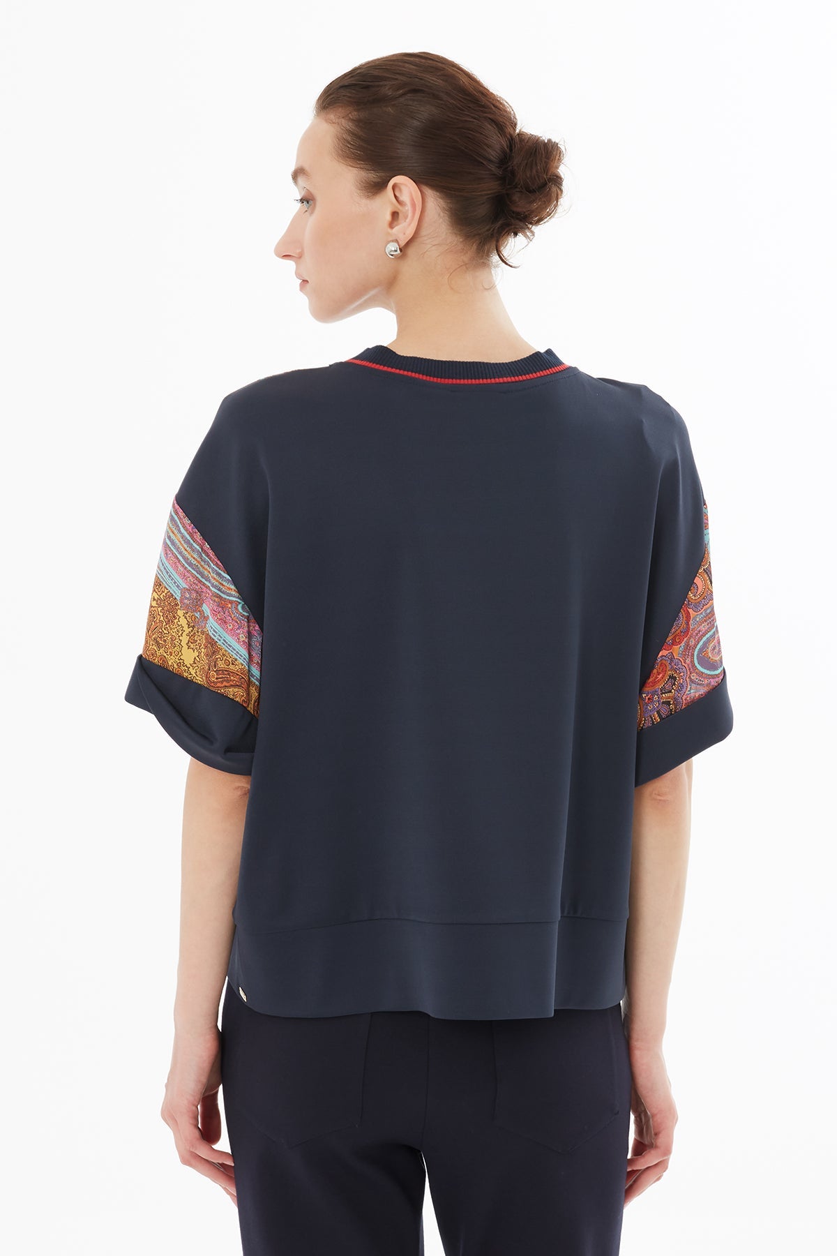 Printed Knit Blouse with Round Neck