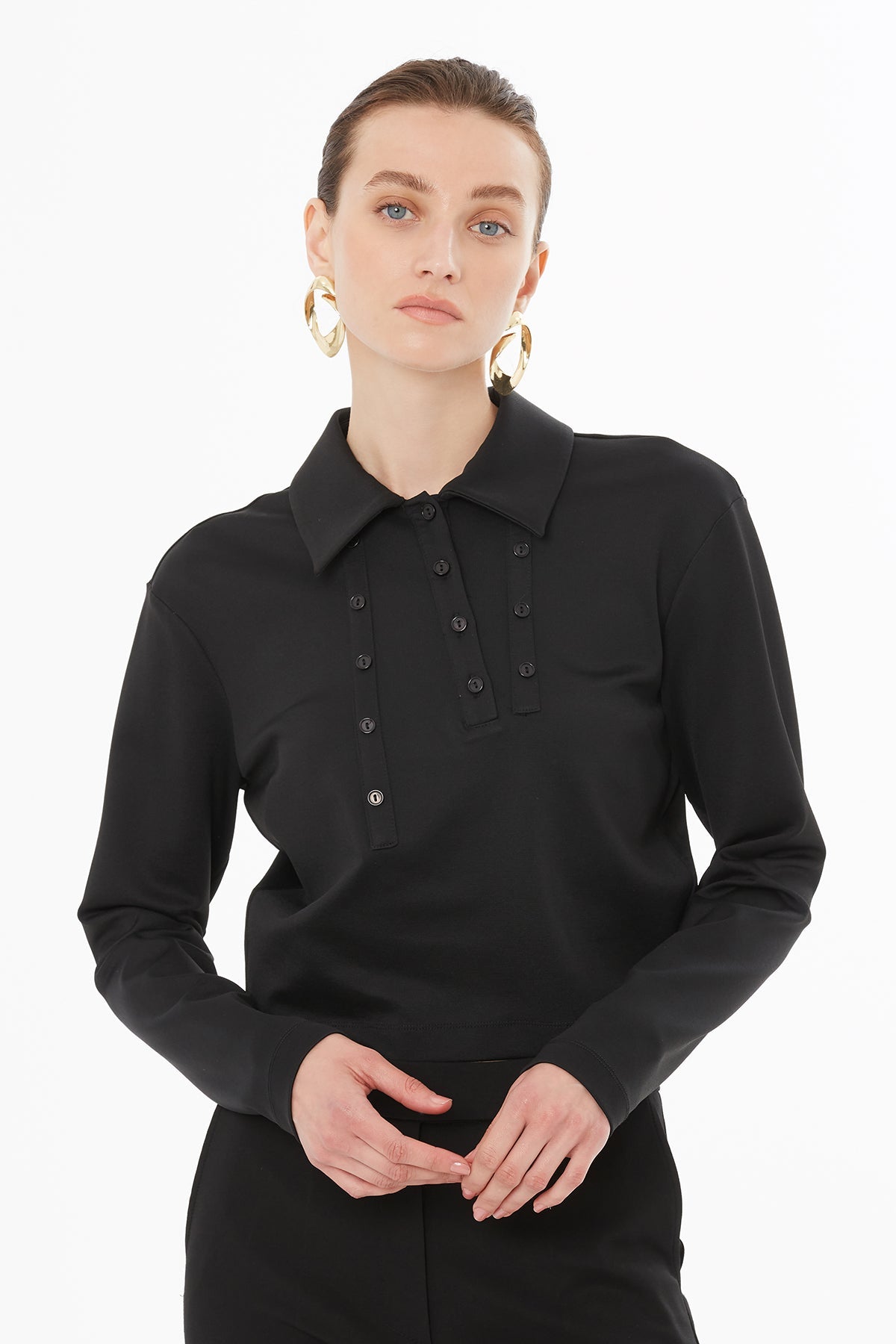 Black Blouse with Button Closure