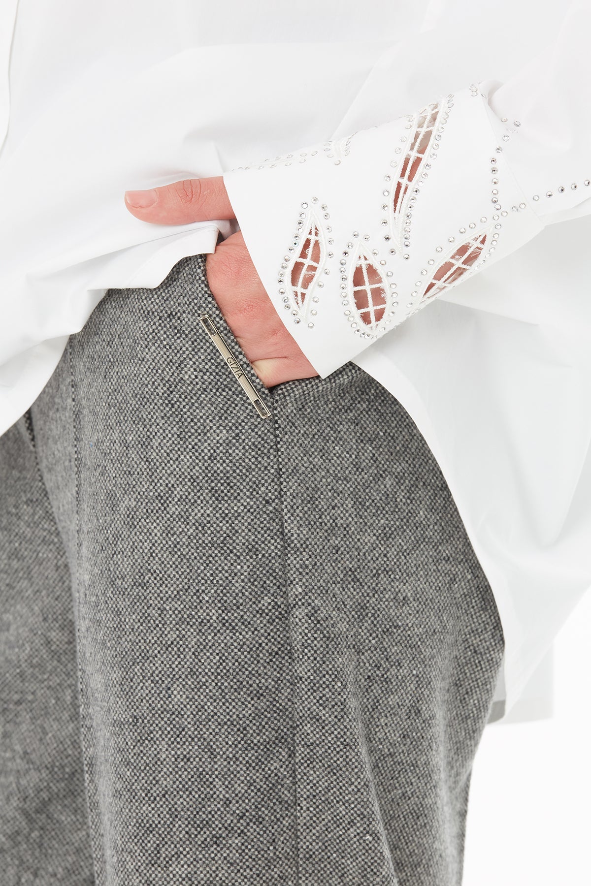 Ecru Shirt with Embroidered Sleeves