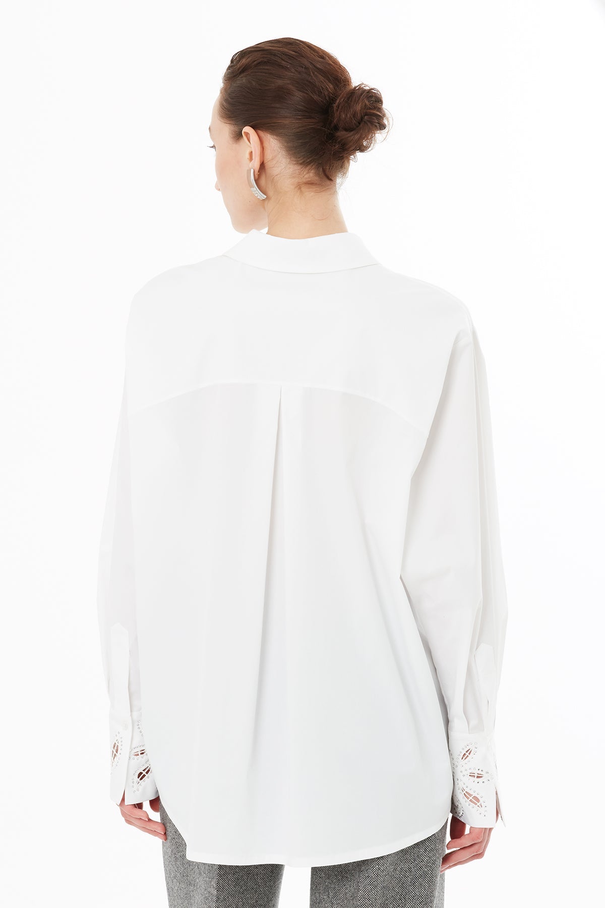 Ecru Shirt with Embroidered Sleeves