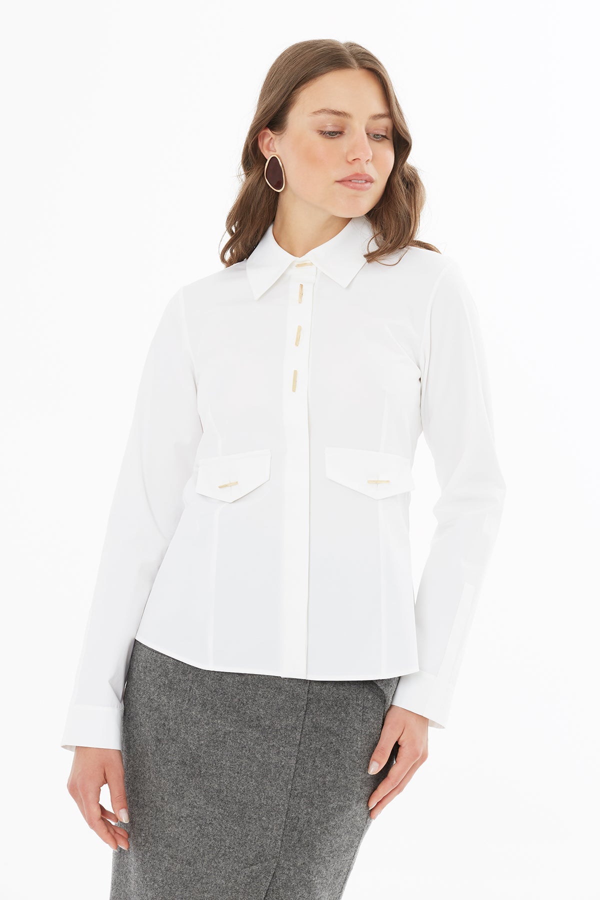 Ecru Shirt with Buttoned Pocket Detail
