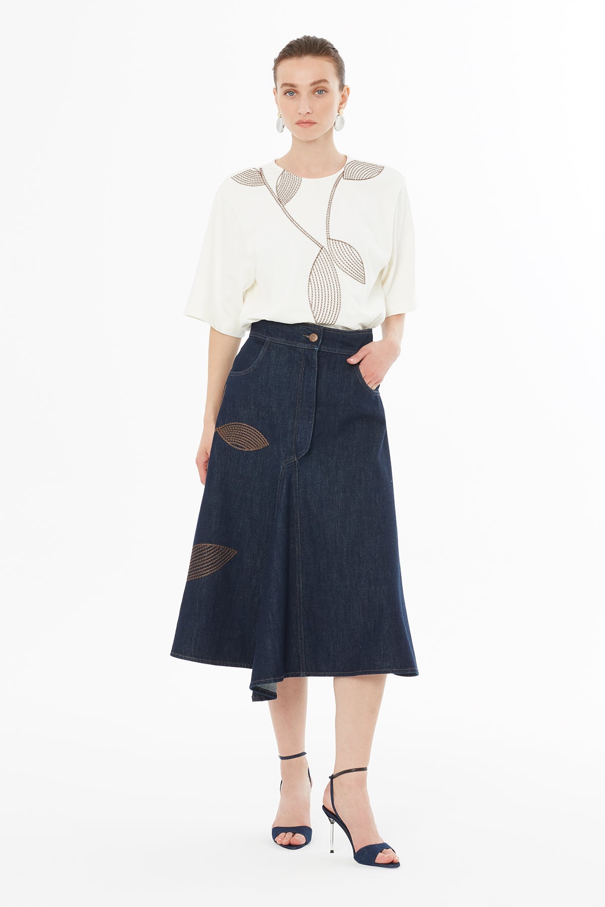 Denim Skirt with Embroidered Details