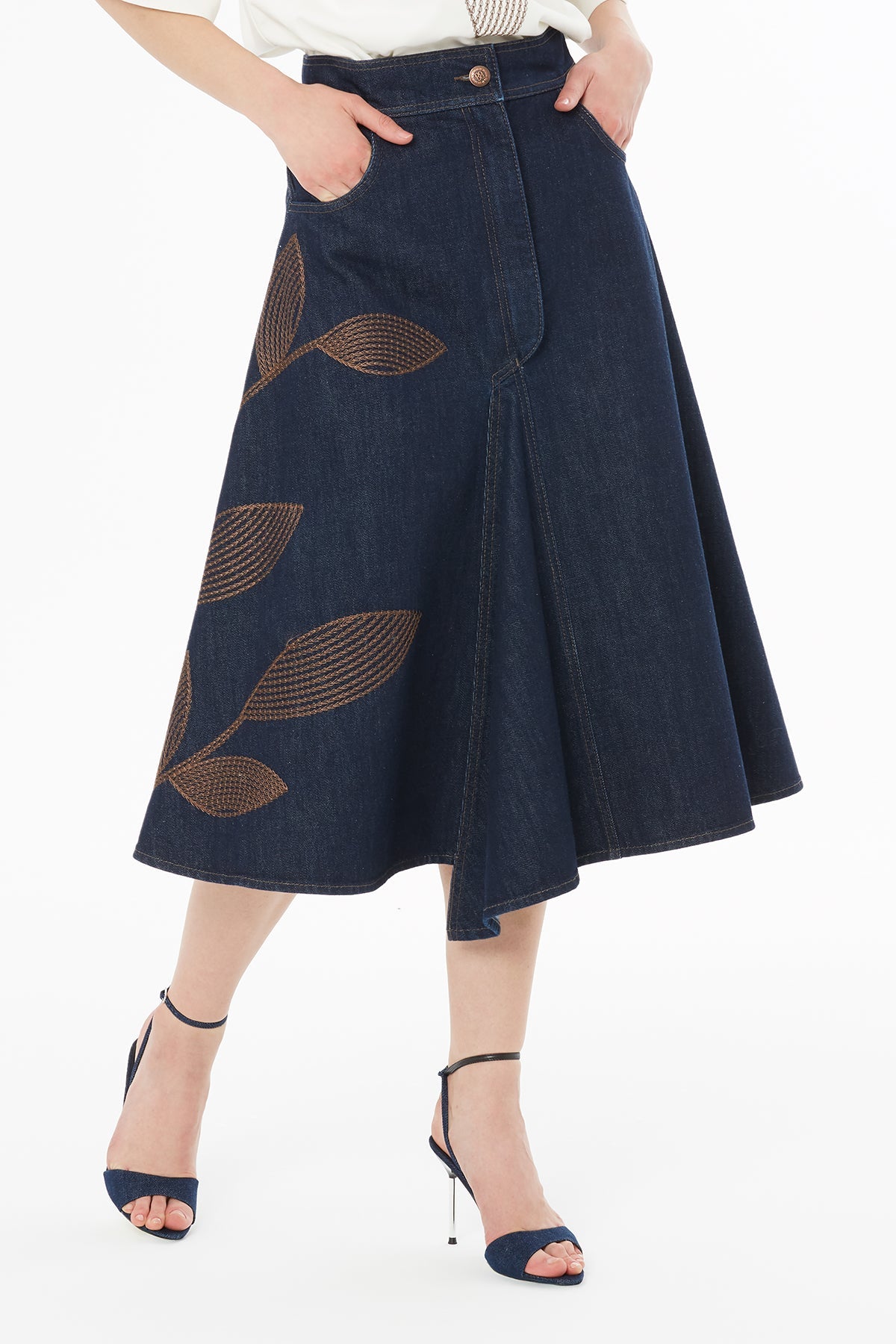 Denim Skirt with Embroidered Details