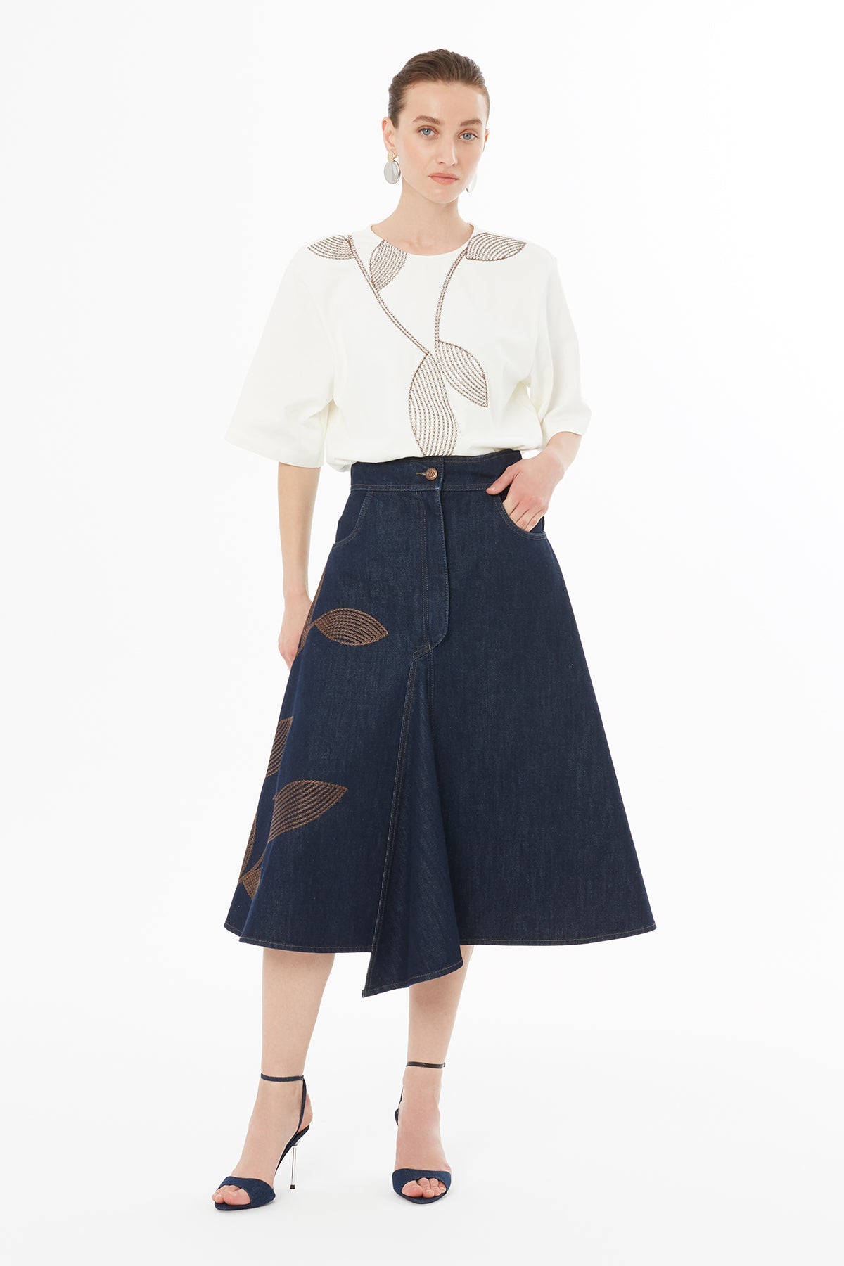 Denim Skirt with Embroidered Details