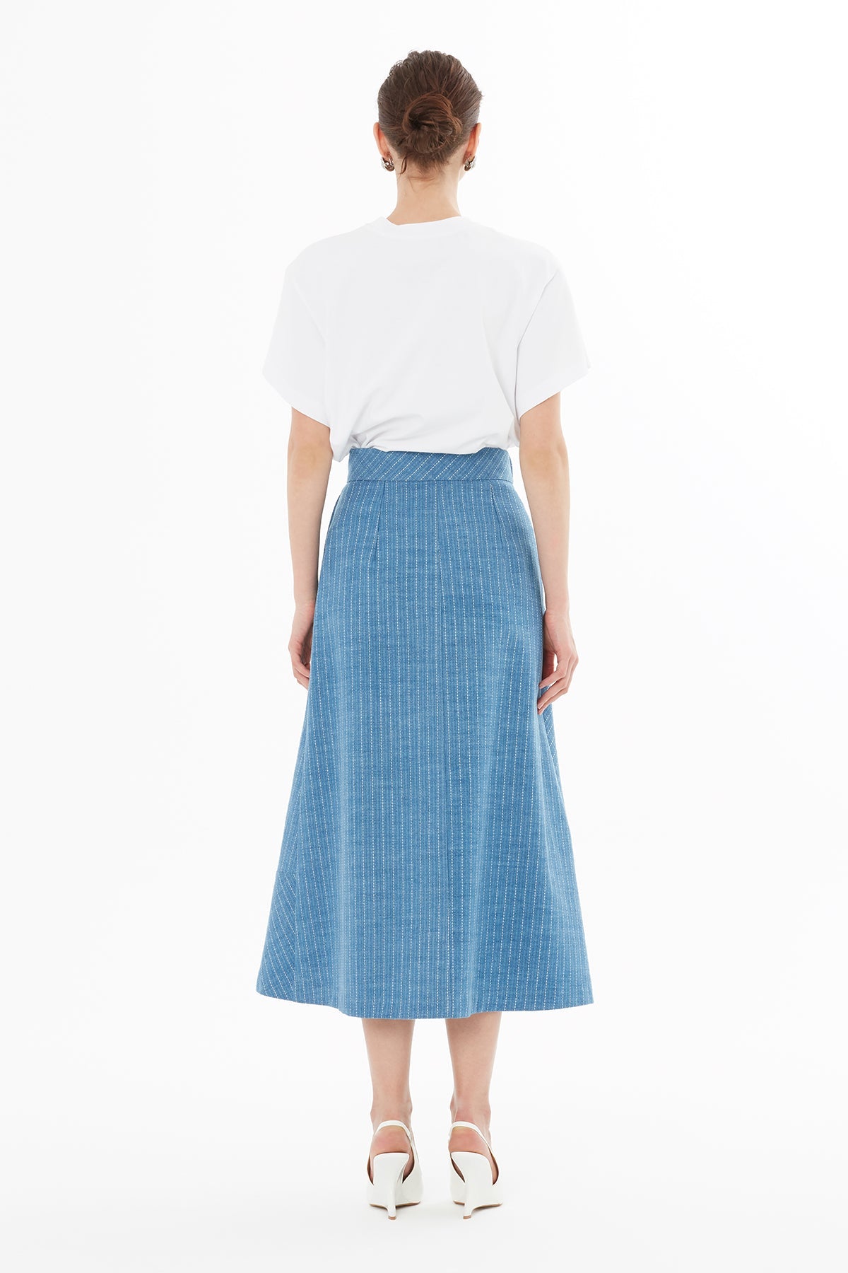 Denim Midi Skirt with Stripes