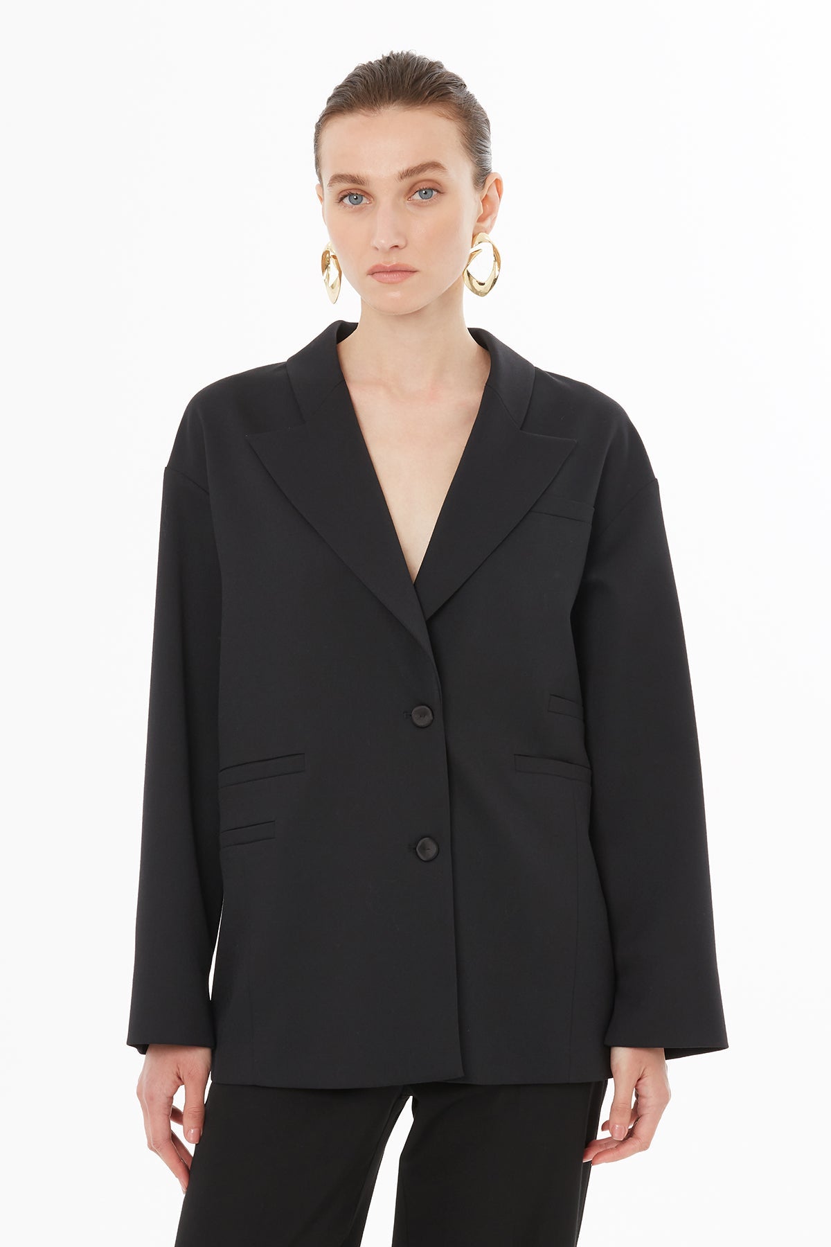Black Jacket with Fillet Pocket Detail