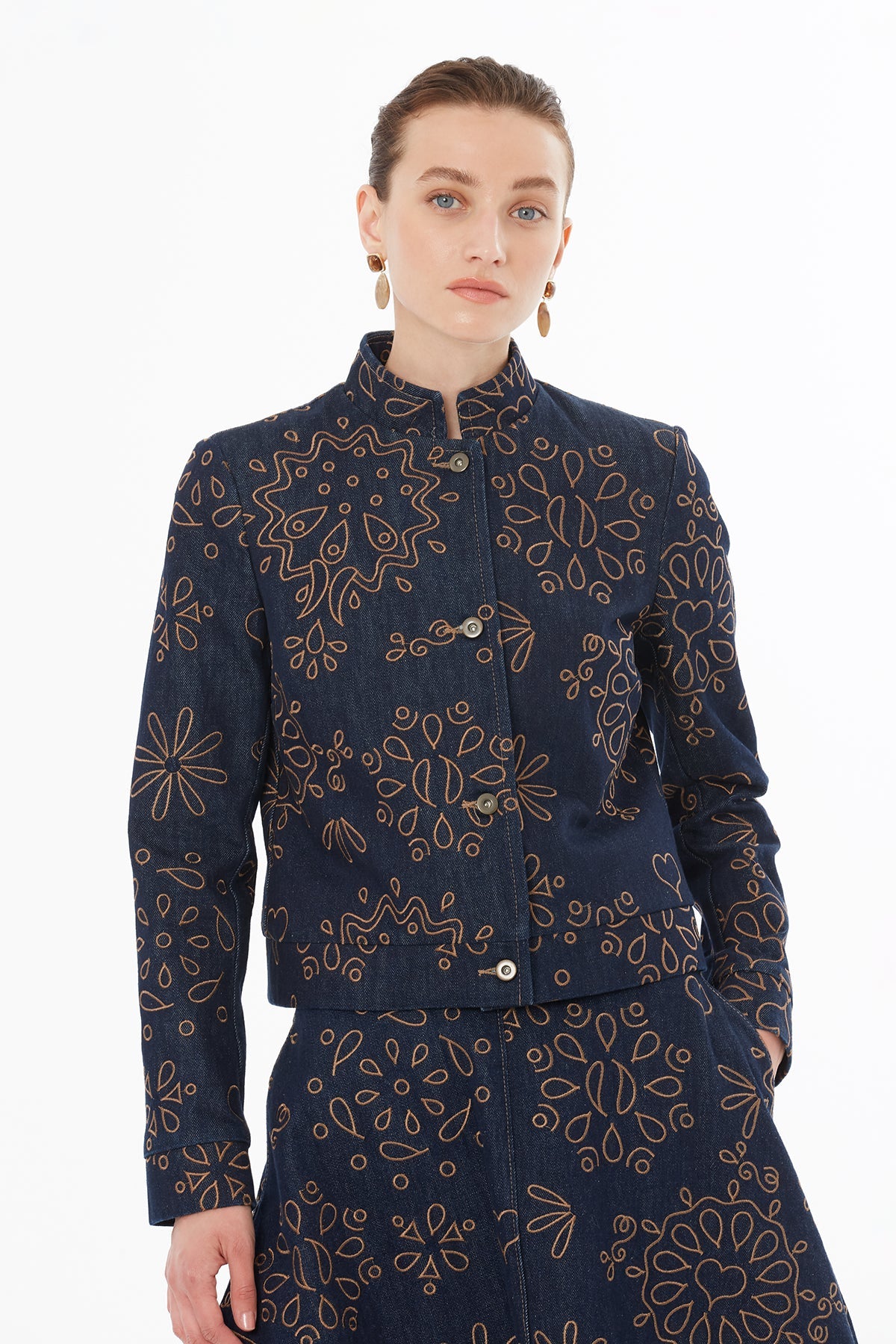 Denim Jacket with Contrasting Embroidery Detail