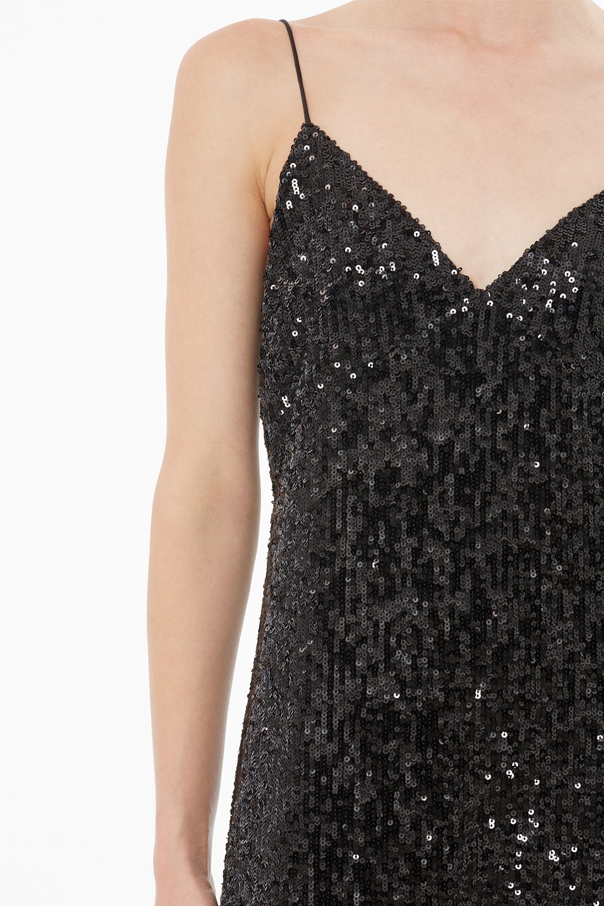 Black Thin-Strap V-Neck Midi Dress