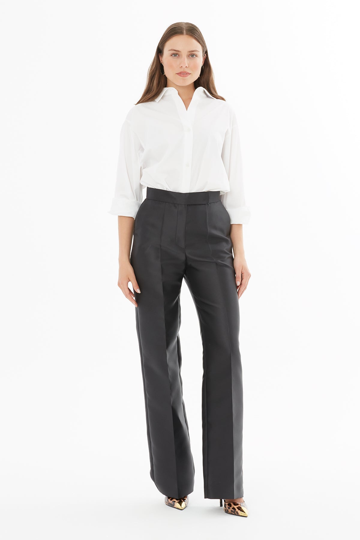 Black Palazzo Pants with Pencil Pleats