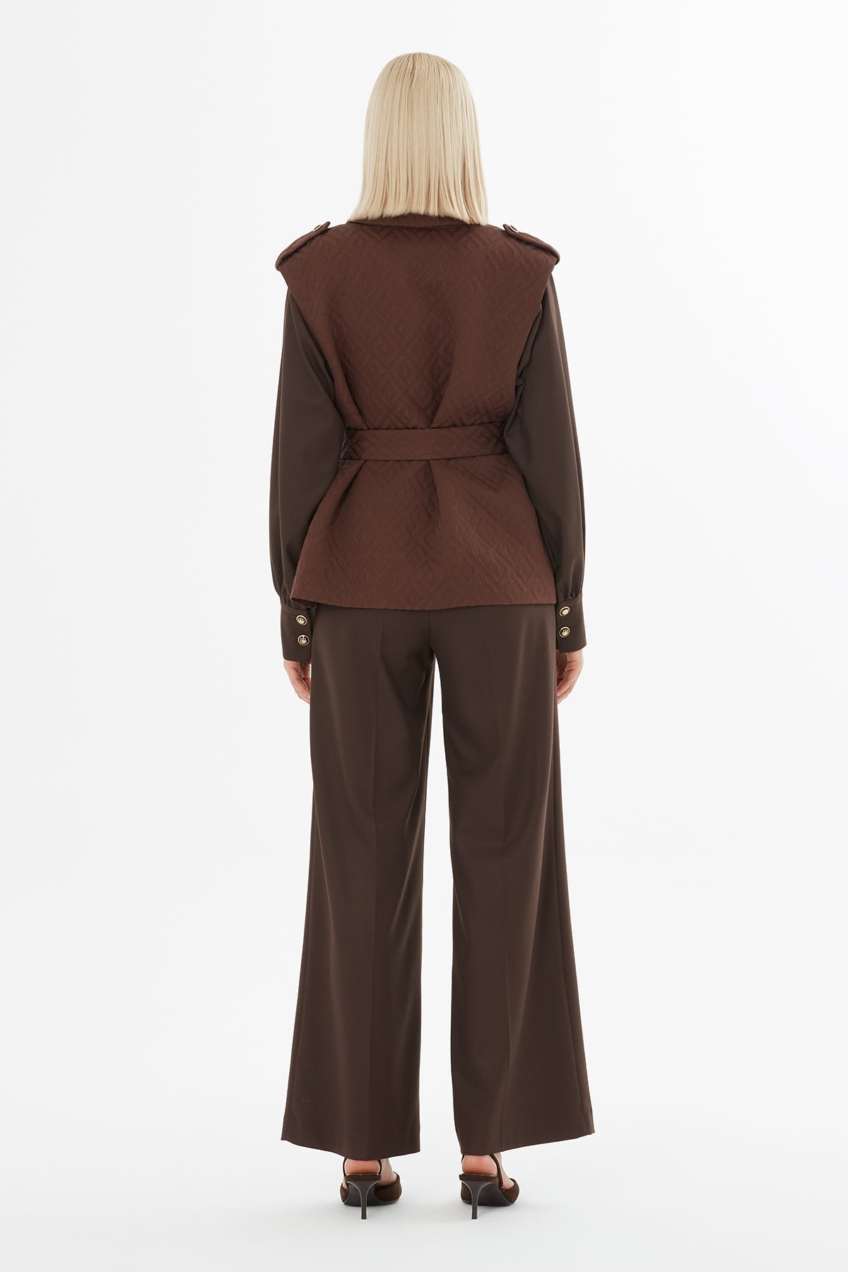 Brown Belted Jacket and Trousers Set