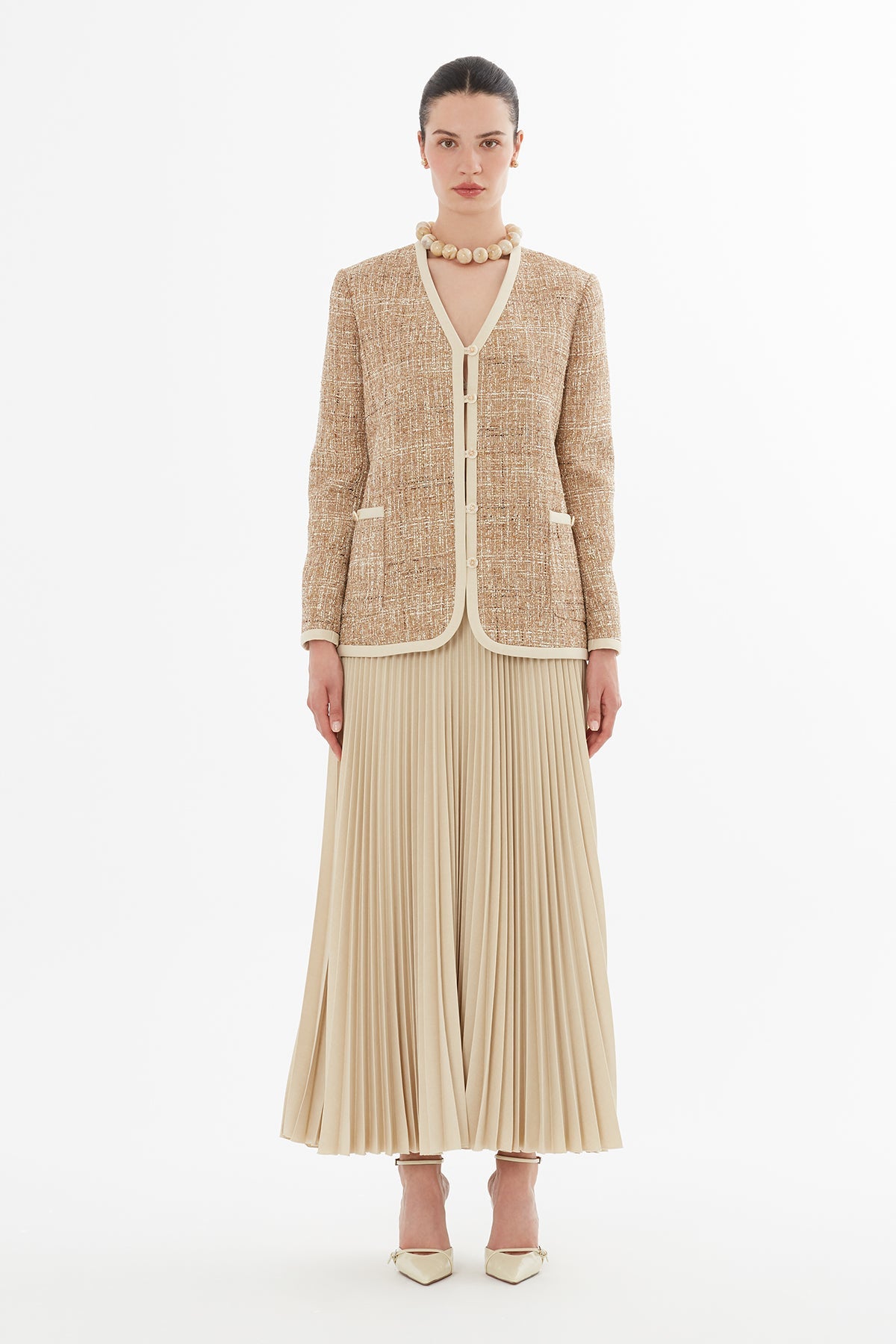 Beige Suit with Button-Down Jacket