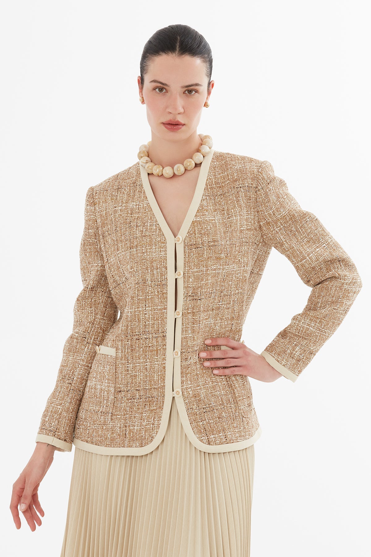 Beige Suit with Button-Down Jacket