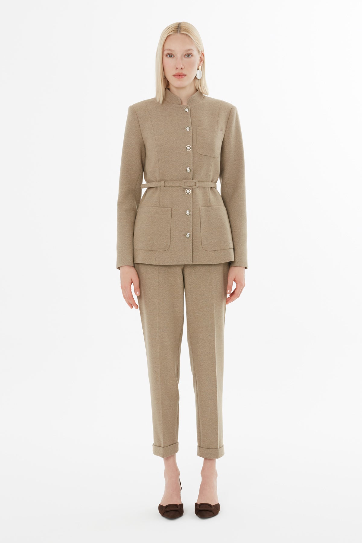Beige Suit with Pocketed Jacket
