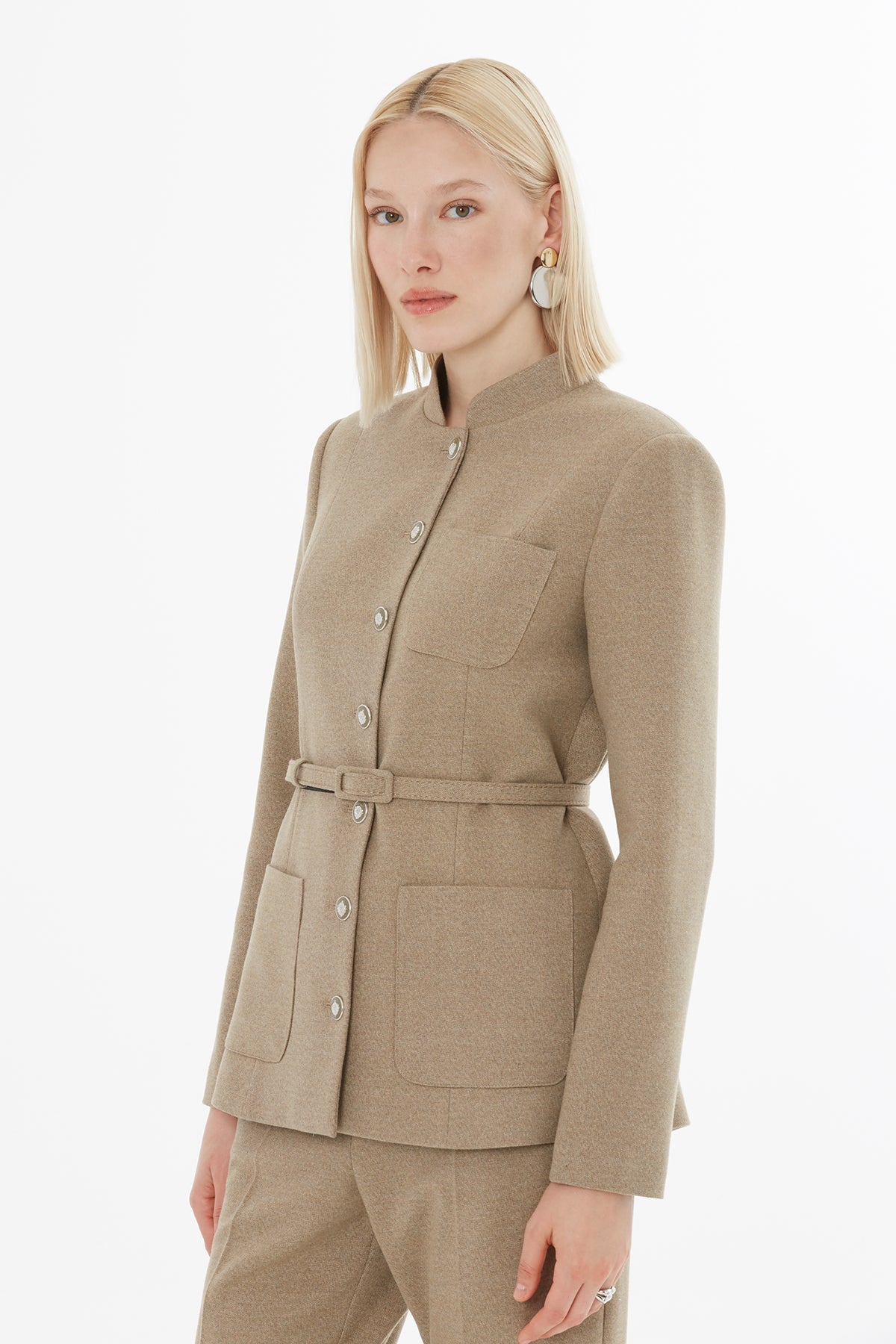 Beige Suit with Pocketed Jacket