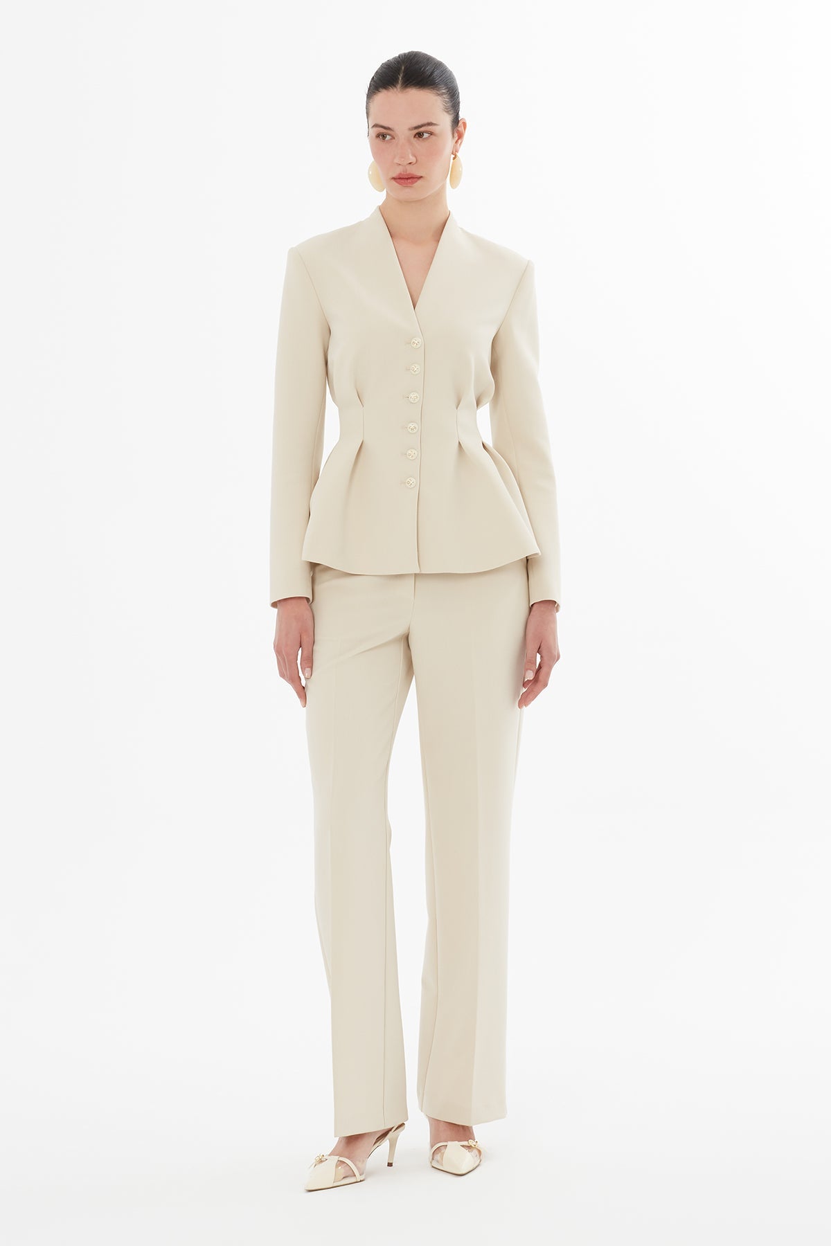 Beige Jacket and Carrot Pants Suit