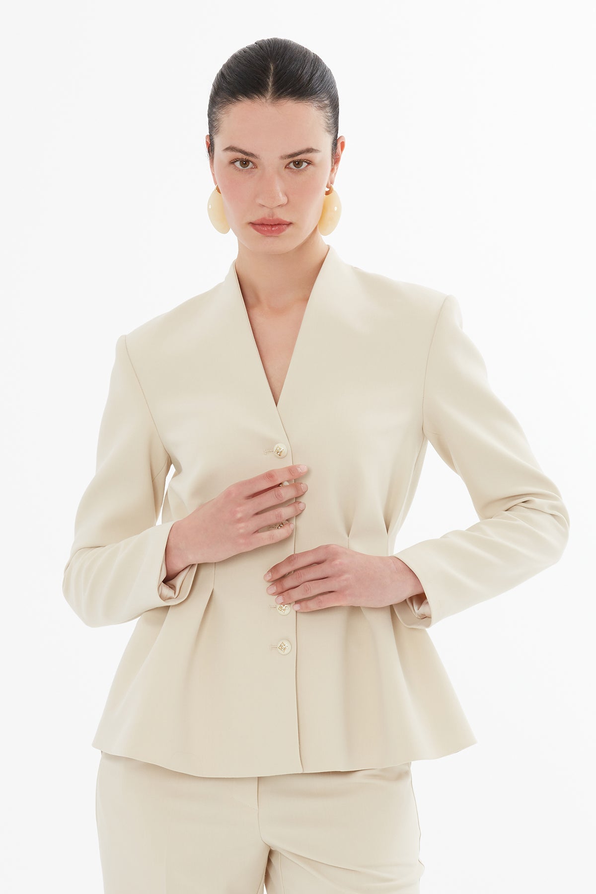 Beige Jacket and Carrot Pants Suit