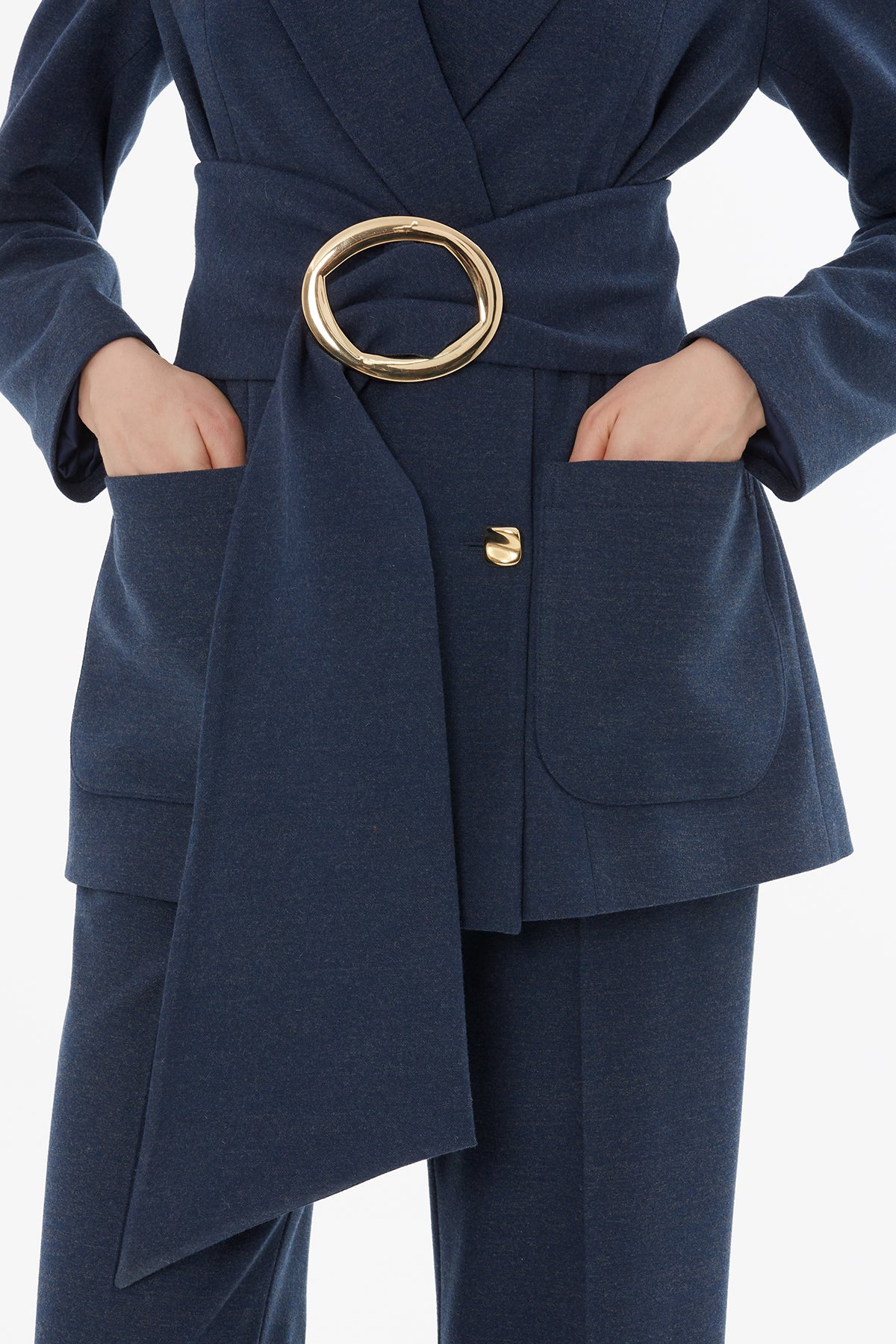 Navy Suit with Belted Jacket