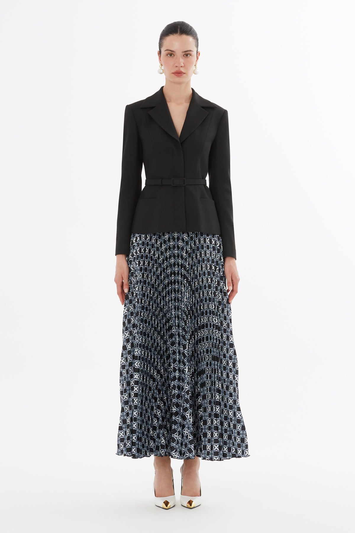 Black Pleated Maxi Skirt Suit