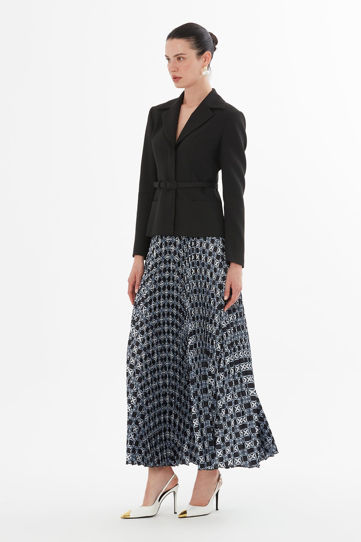 Black Pleated Maxi Skirt Suit