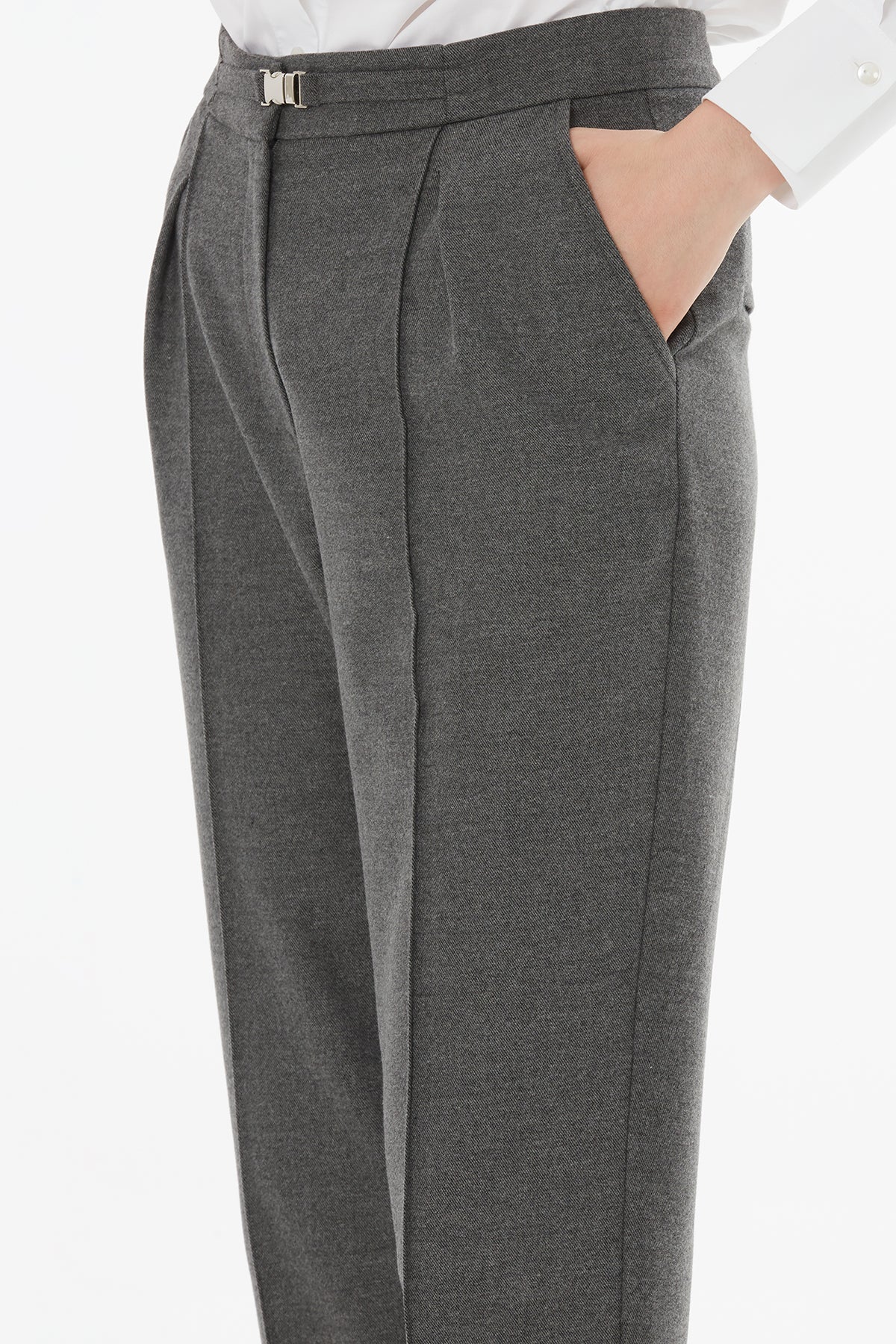 Grey Trousers with Belt Buckle
