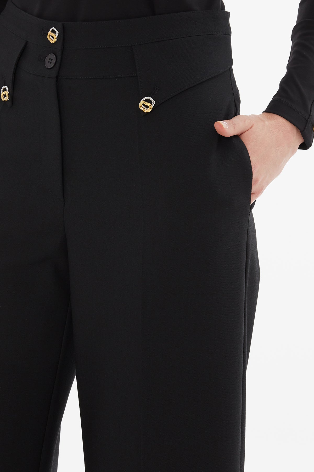 Black Palazzo Pants with Button Detail