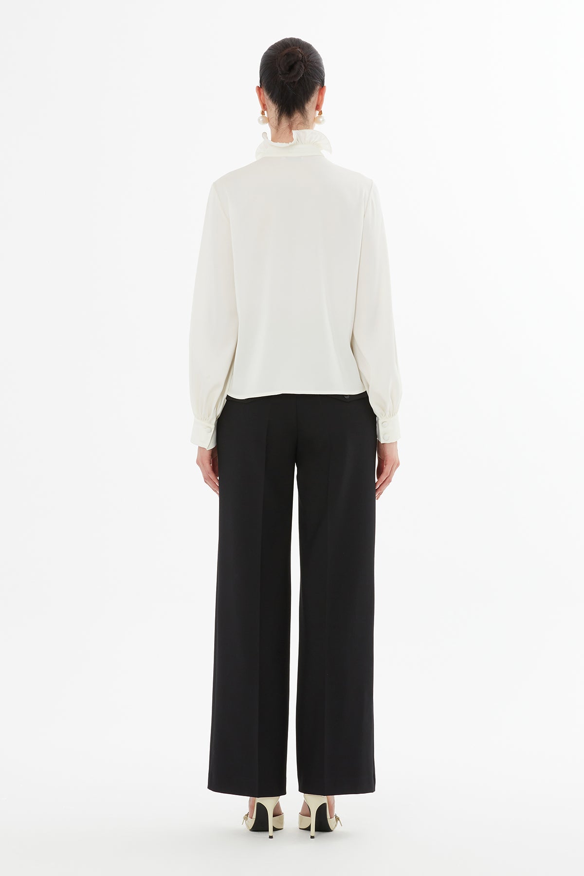 Ecru Blouse with Ruffle Collar Detail