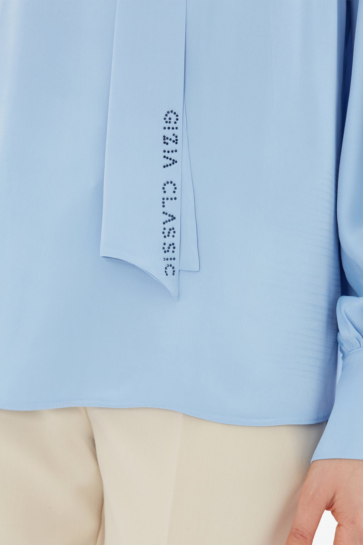 Blue Blouse with Gathered Sleeves