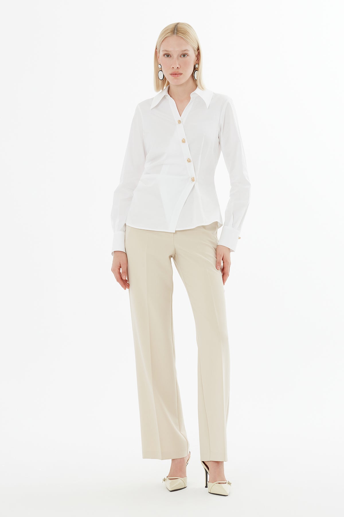 Ecru Shirt with Drawstring Waist