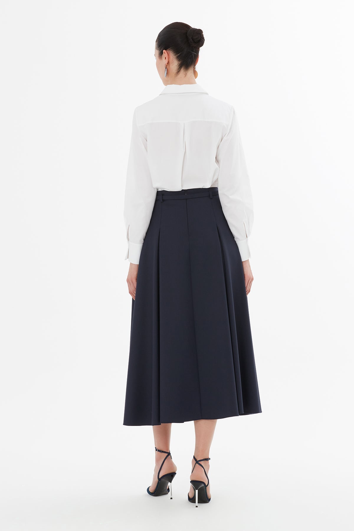 Black Belted Pleated Midi Skirt