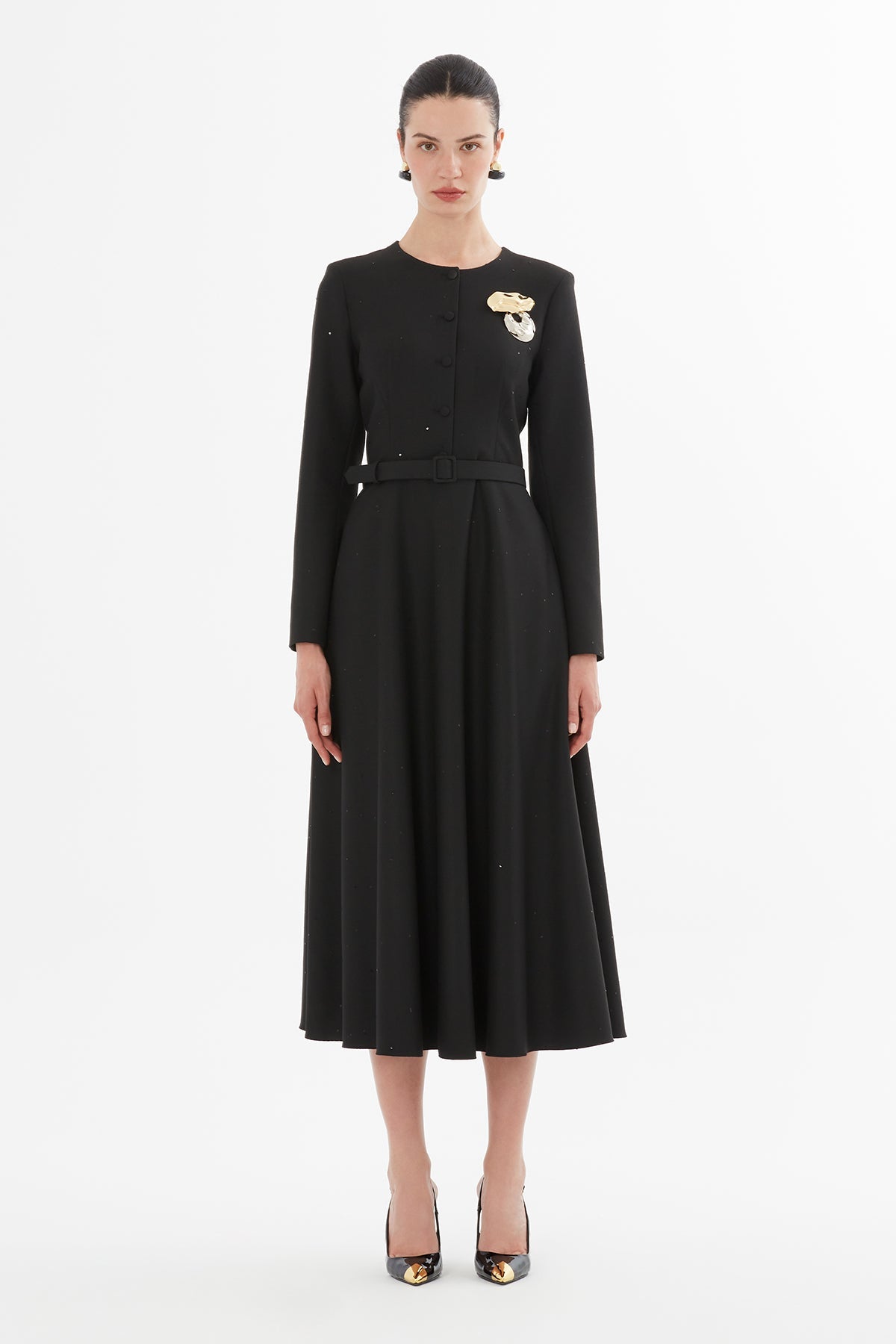 Black Midi Dress with Buttoned Detail