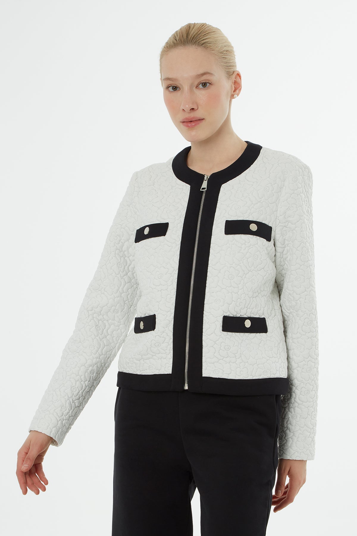 White Printed-Detail Tracksuit Set