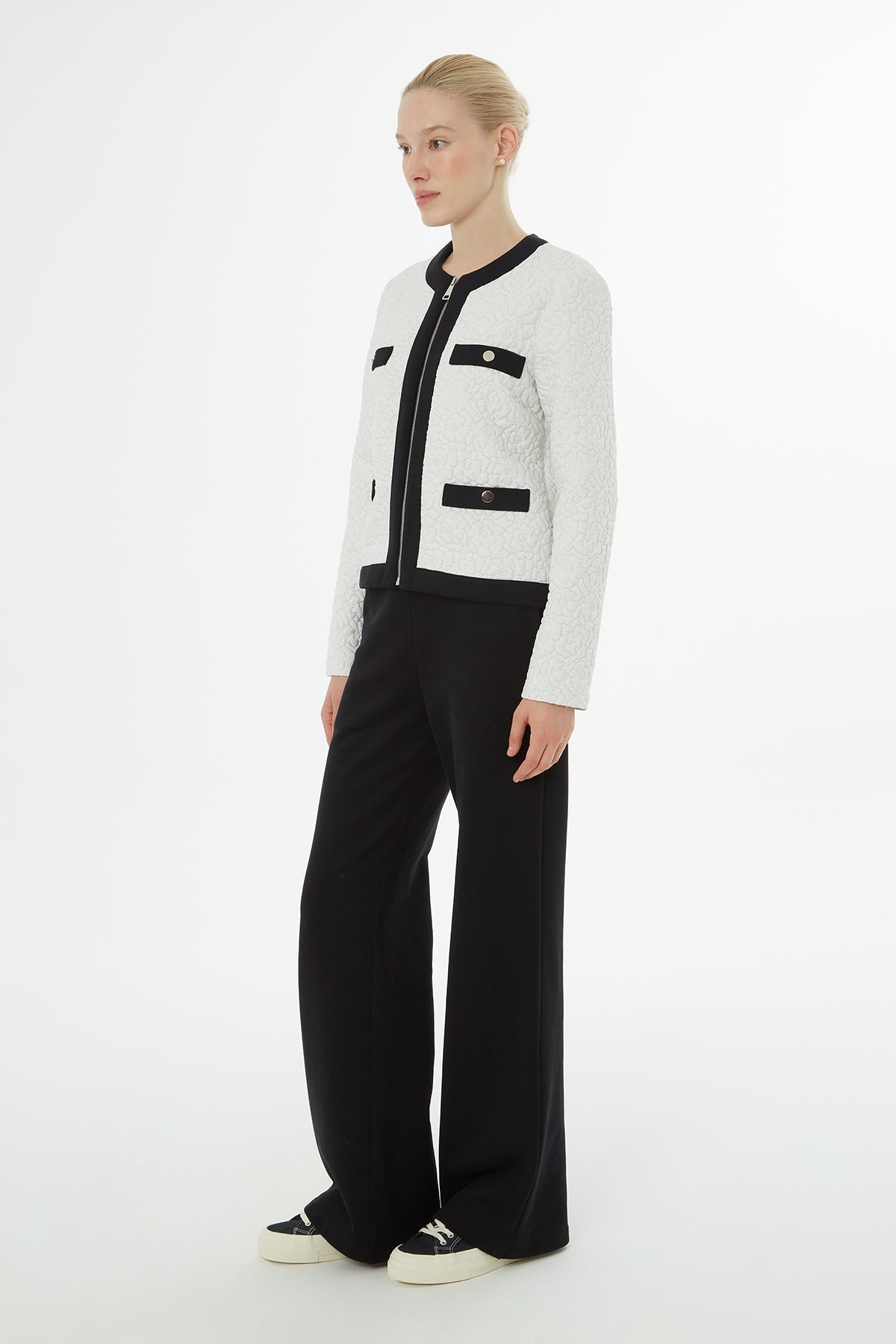 White Printed-Detail Tracksuit Set