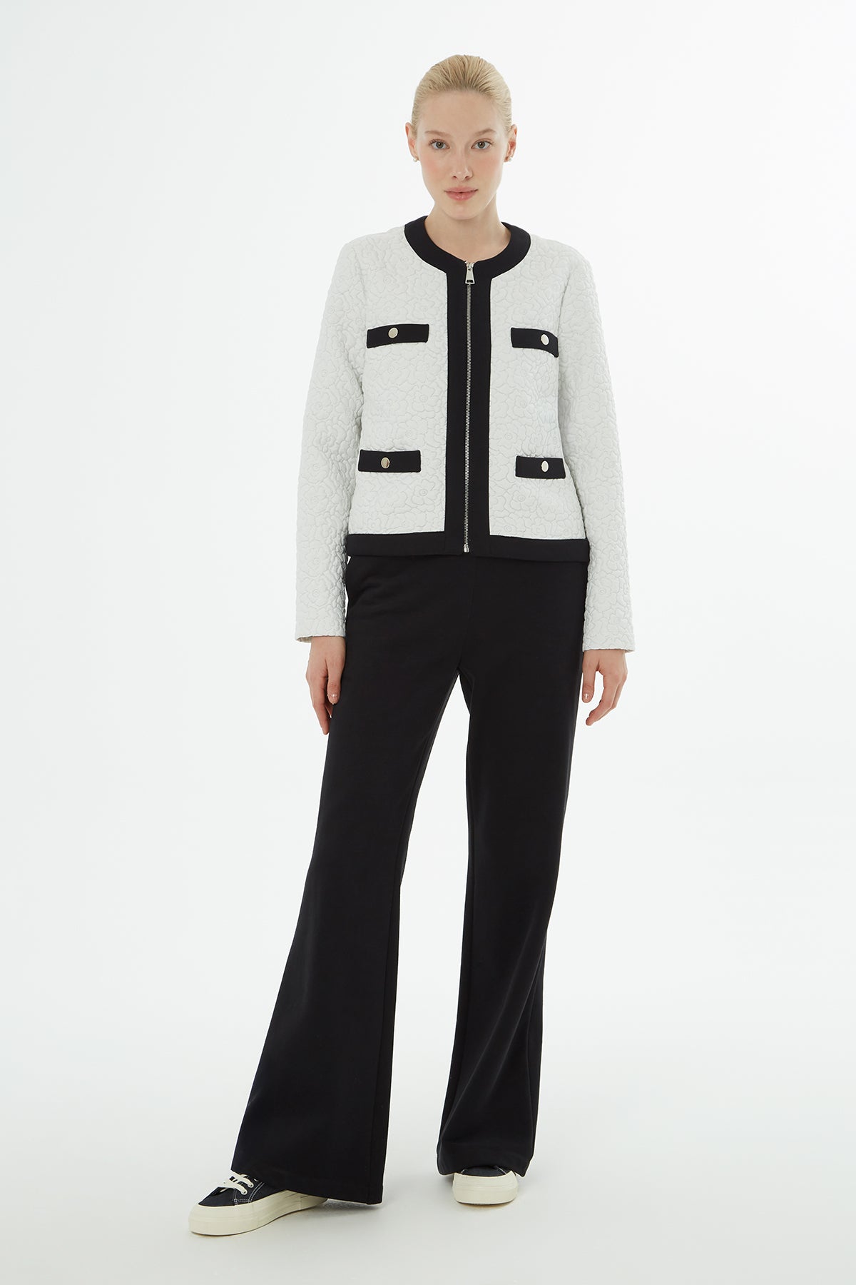 White Printed-Detail Tracksuit Set