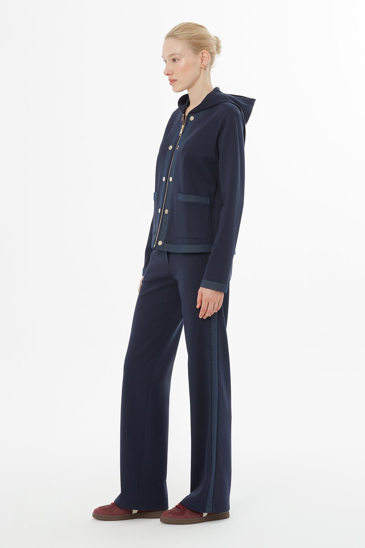 Navy Hooded Tracksuit Set with Zipper